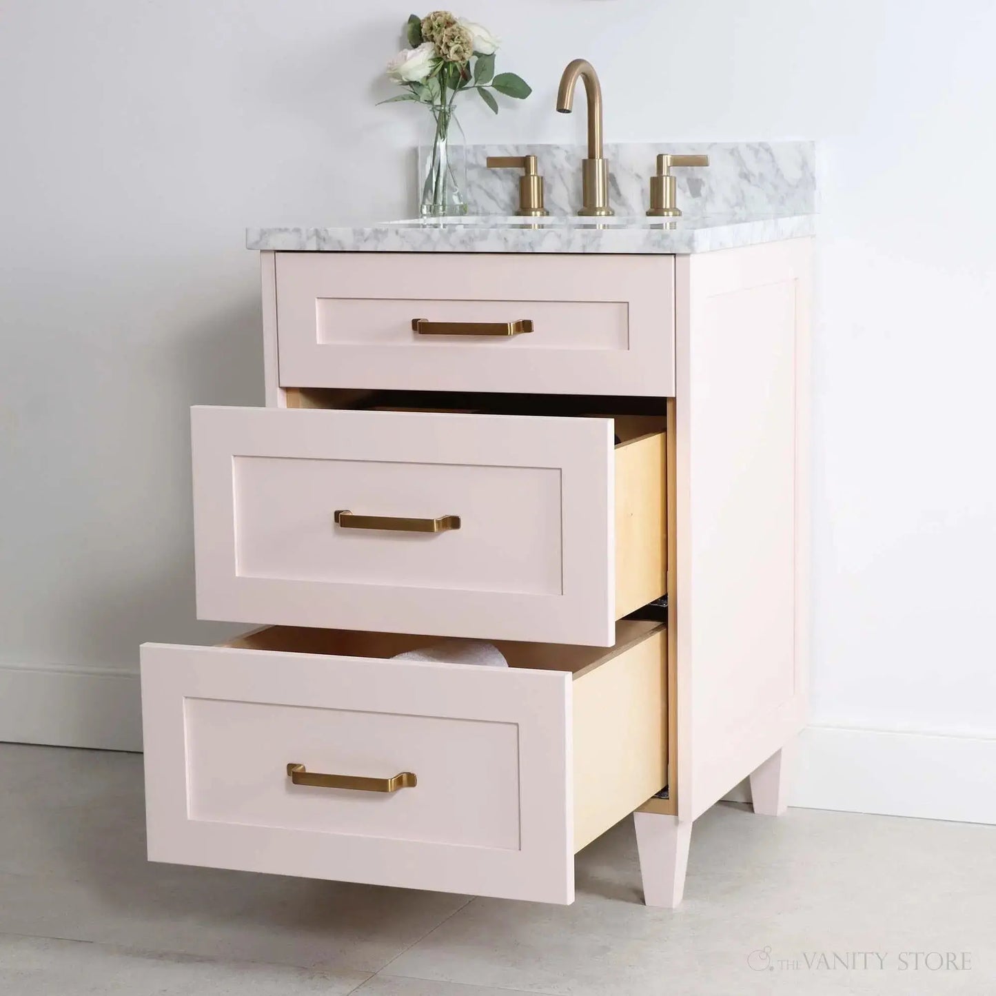 Bridgeport SLIM 24" Champagne Pink Bathroom Vanity - All Drawers Teodor Bathroom Vanity Canada