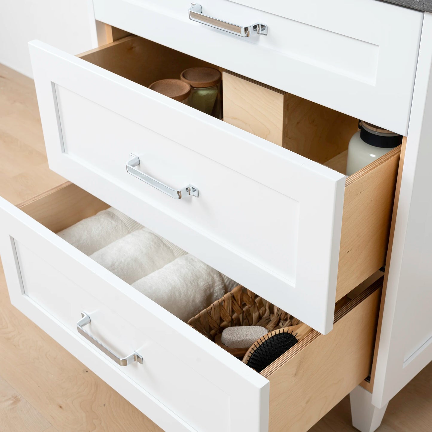 Bridgeport 30" Satin White Bathroom Vanity - All Drawers