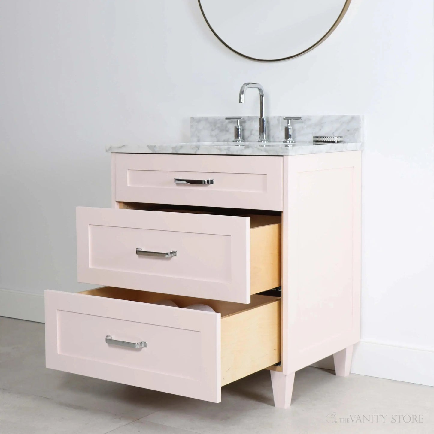 Bridgeport SLIM 30" Champagne Pink Bathroom Vanity - All Drawers Teodor Bathroom Vanity Canada