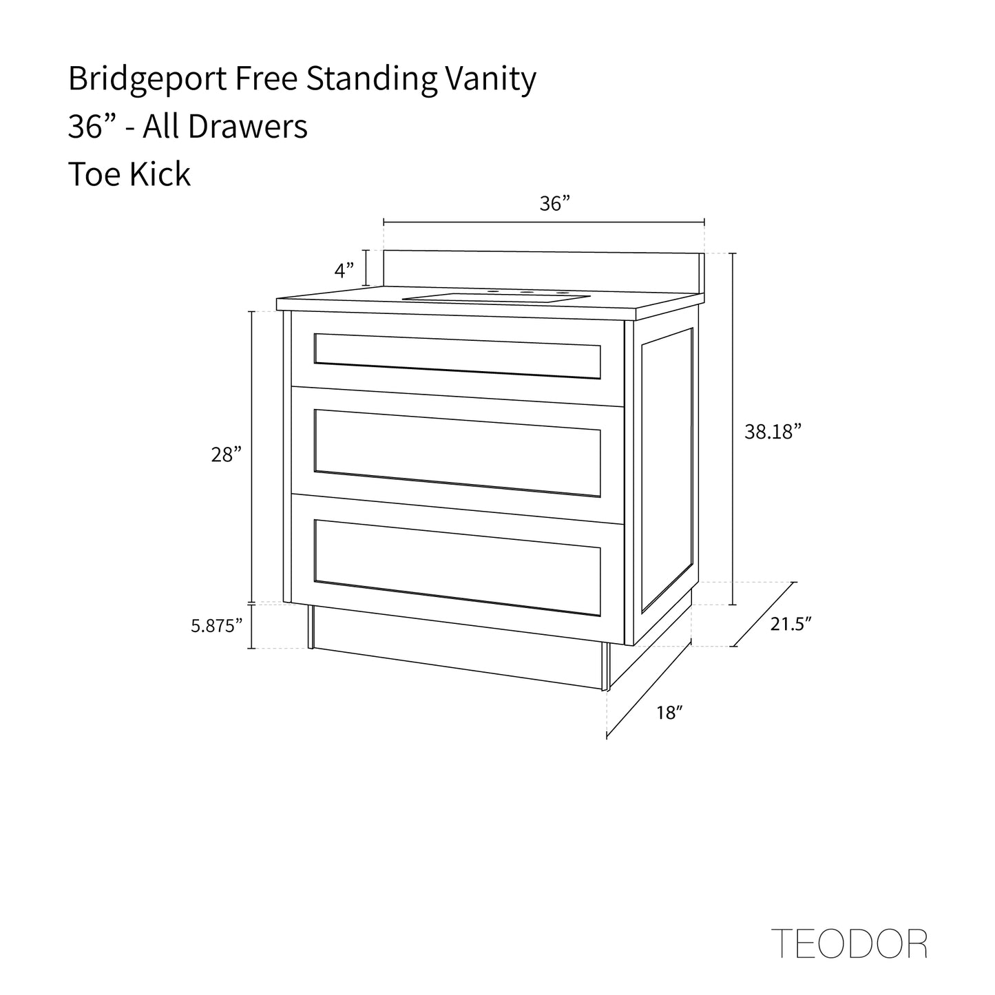 Bridgeport SLIM 36" White Oak Bathroom Vanity - All Drawers Teodor Bathroom Vanity Canada