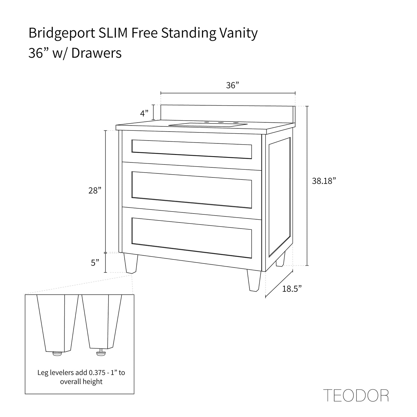 Bridgeport SLIM 36" Almond Coast Bathroom Vanity - All Drawers