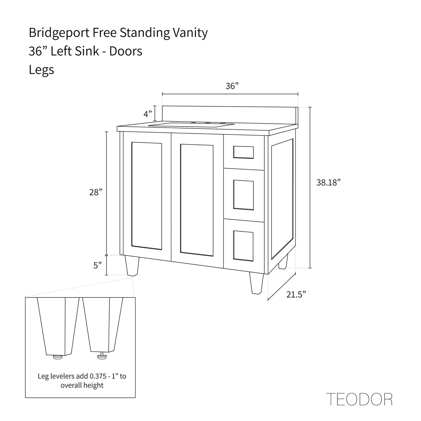Bridgeport SLIM 36" Almond Coast Bathroom Vanity, Left Sink Teodor Bathroom Vanity Canada