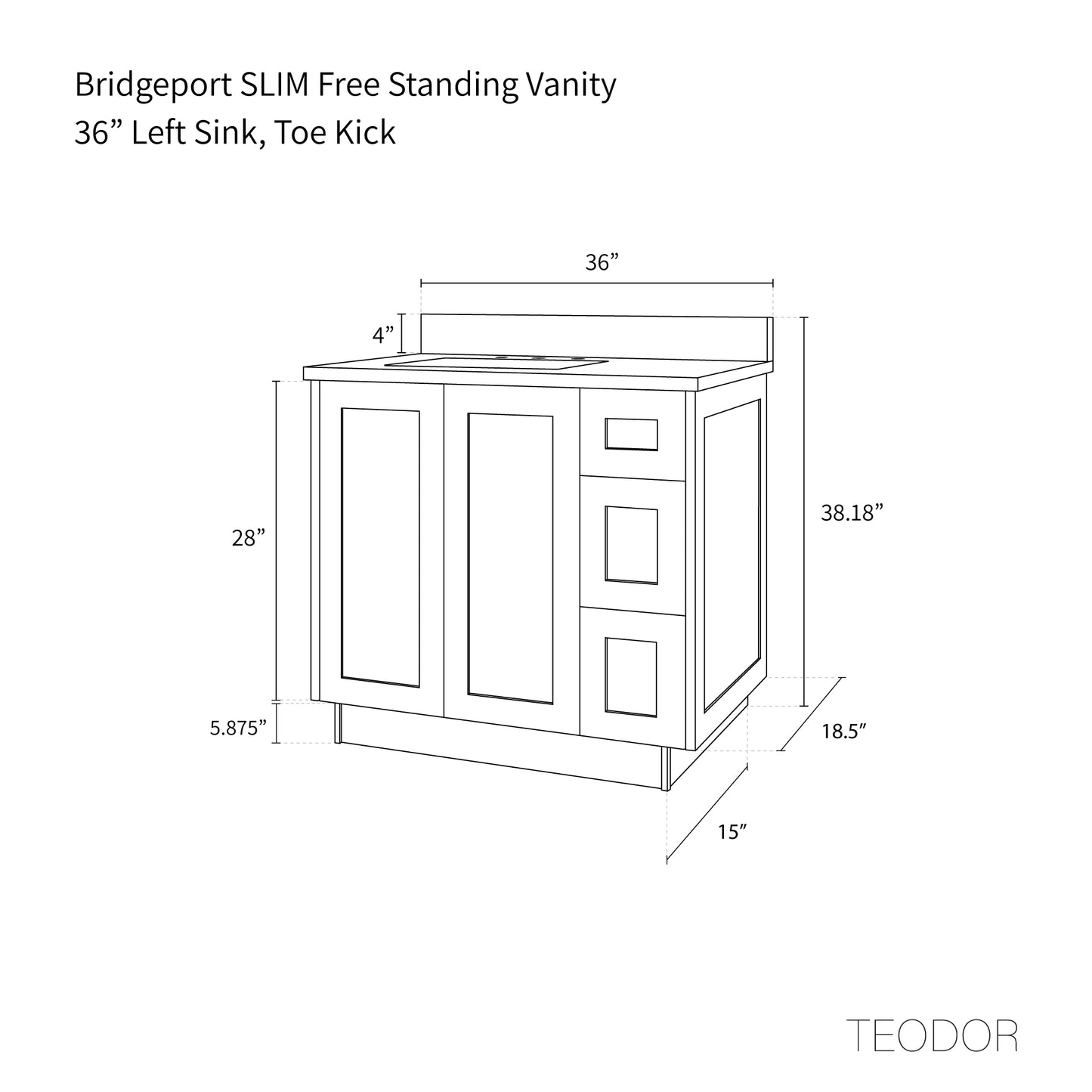 Bridgeport SLIM 36" Almond Coast Bathroom Vanity, Left Sink