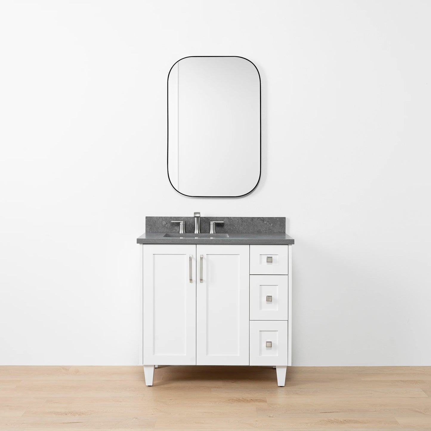 Bridgeport SLIM 36" Satin White Bathroom Vanity, Left Sink