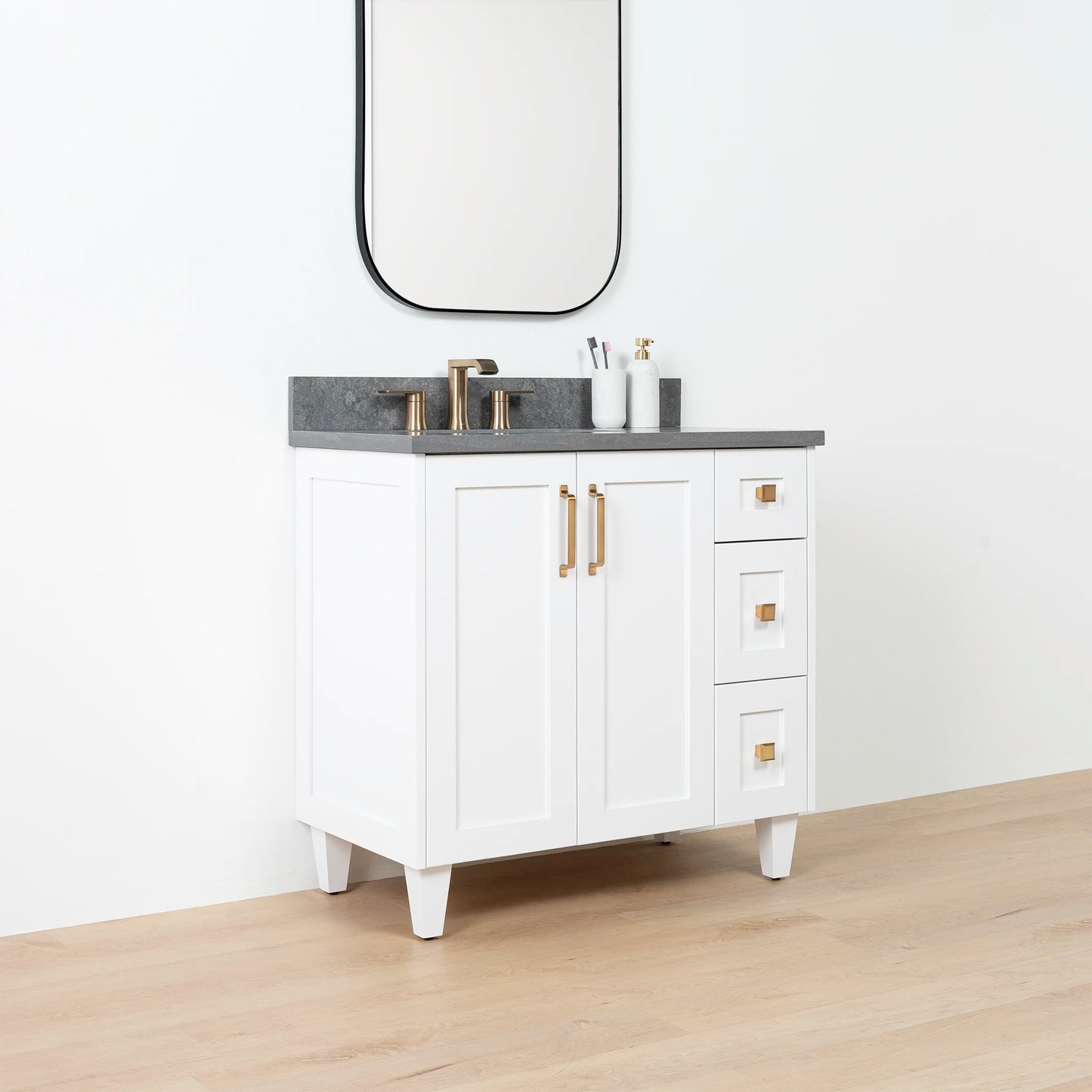 Bridgeport SLIM 36" Satin White Bathroom Vanity, Left Sink