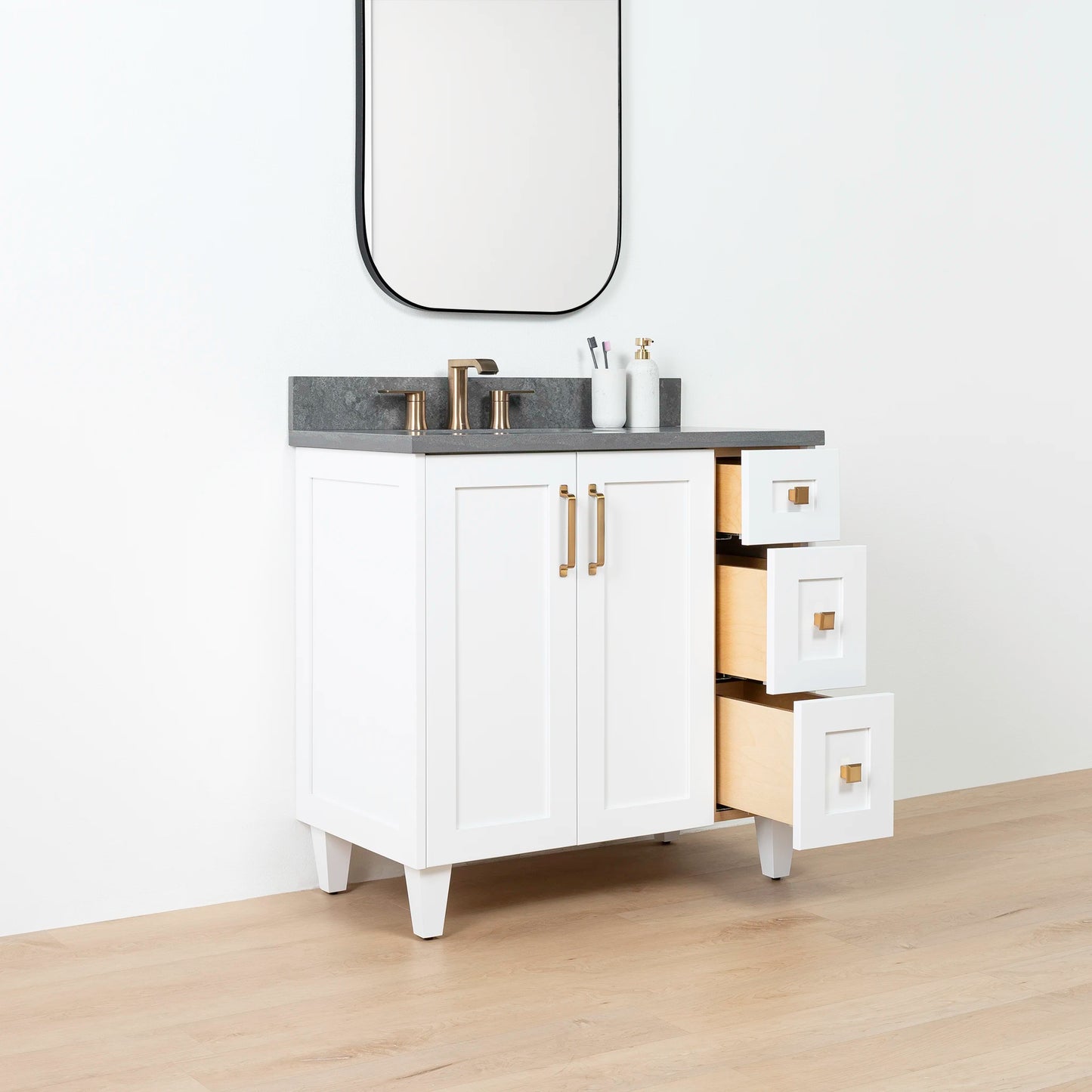 Bridgeport SLIM 36" Satin White Bathroom Vanity, Left Sink
