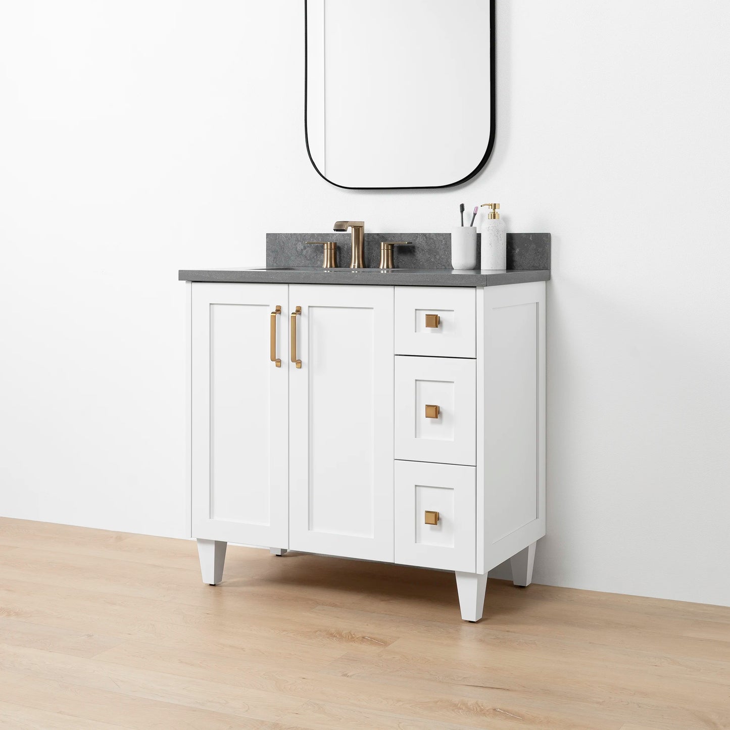 Bridgeport SLIM 36" Satin White Bathroom Vanity, Left Sink