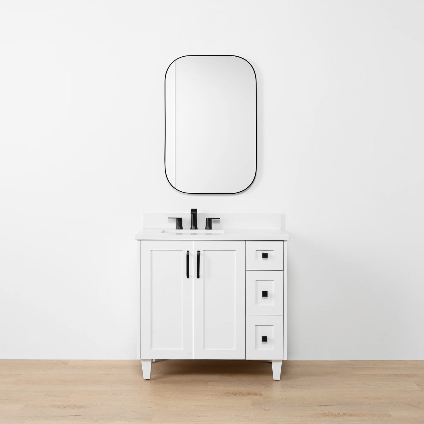 Bridgeport SLIM 36" Satin White Bathroom Vanity, Left Sink
