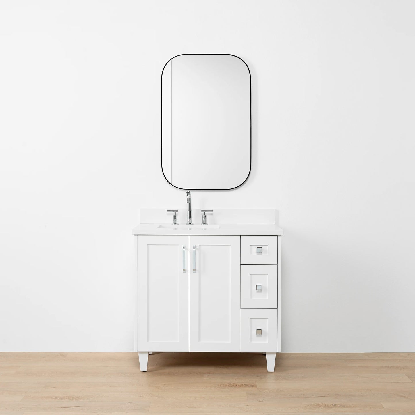 Bridgeport SLIM 36" Satin White Bathroom Vanity, Left Sink