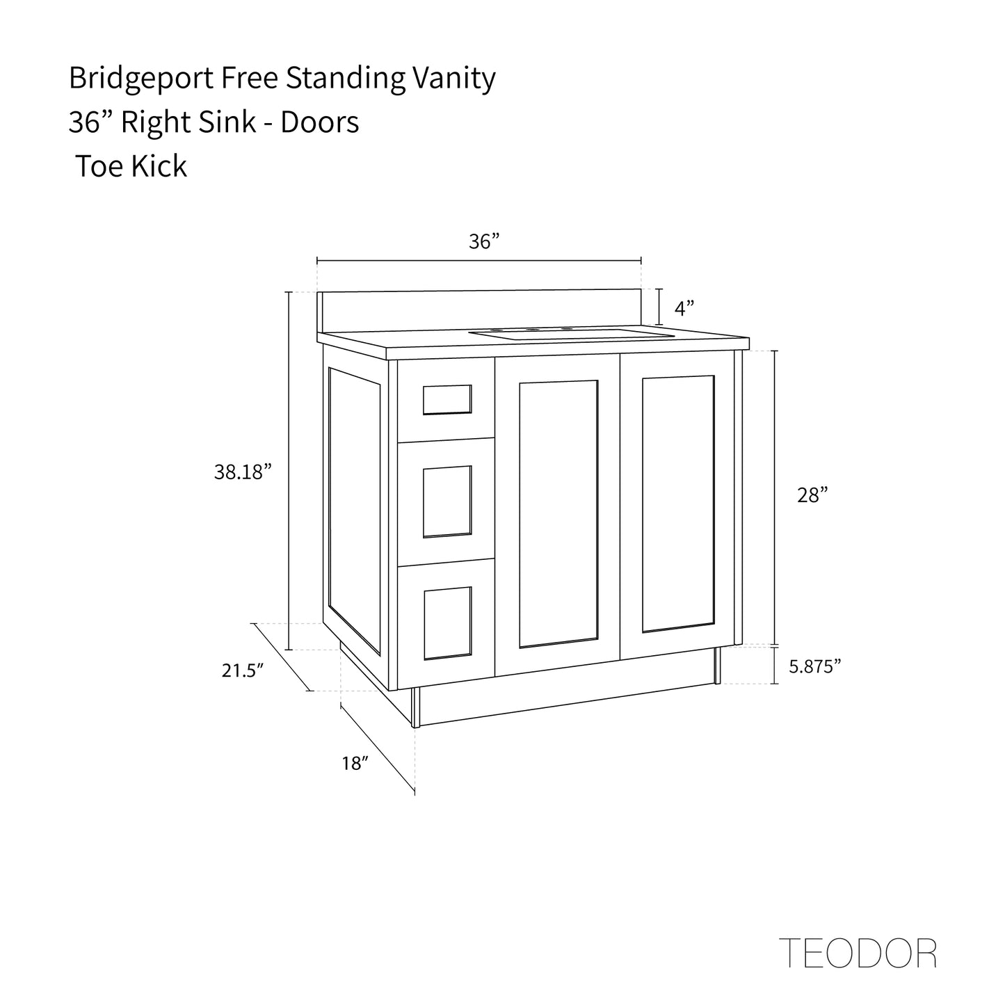 Bridgeport SLIM 36" American Black Walnut Bathroom Vanity, Right Sink Teodor Bathroom Vanity Canada