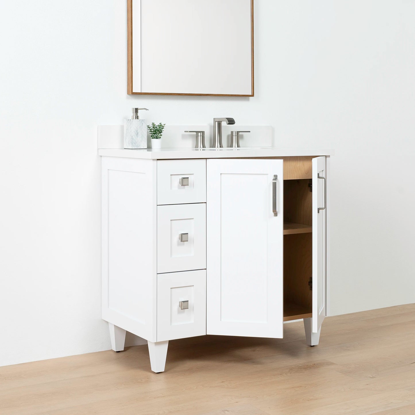 Bridgeport SLIM 36" Satin White Bathroom Vanity, Right Sink