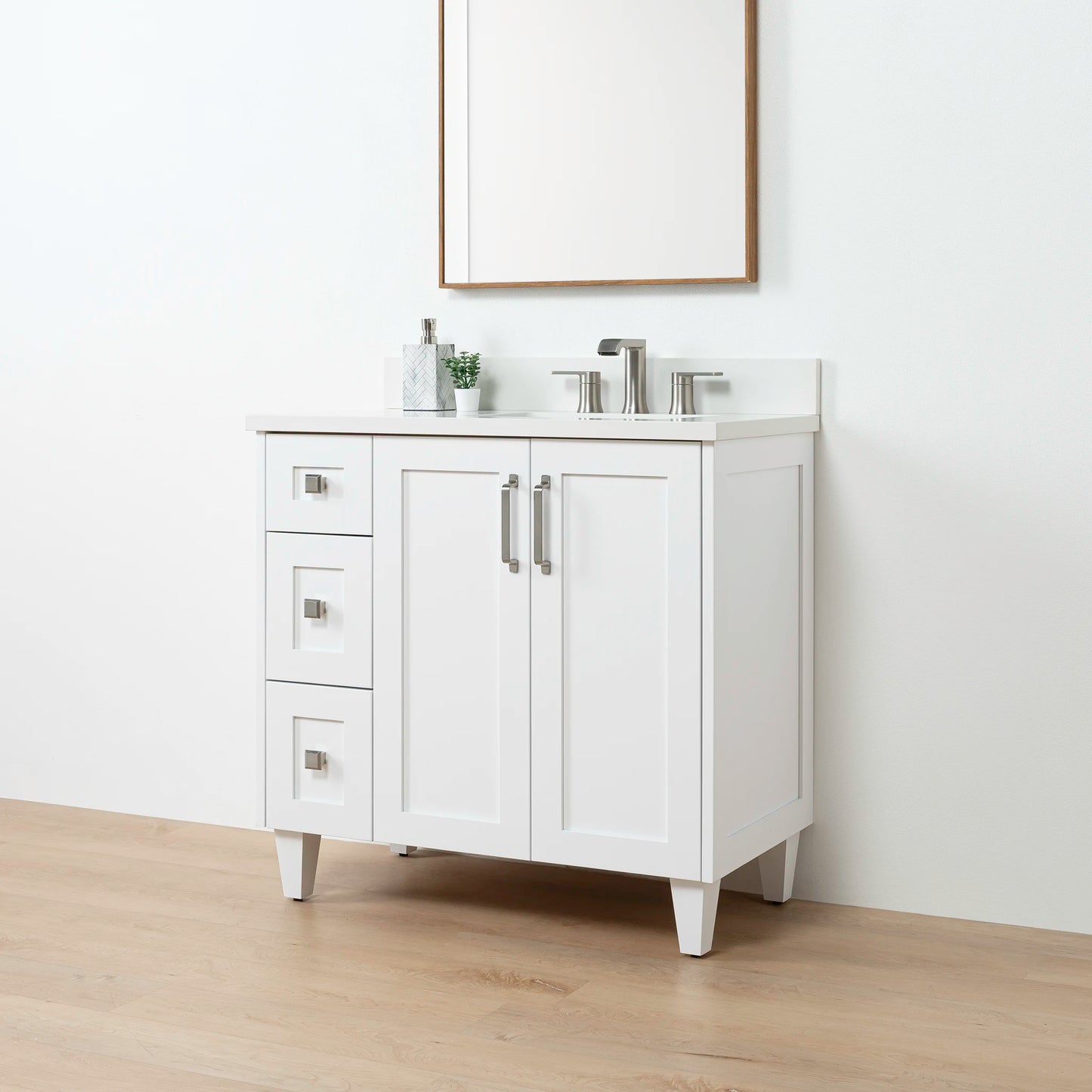 Bridgeport SLIM 36" Satin White Bathroom Vanity, Right Sink