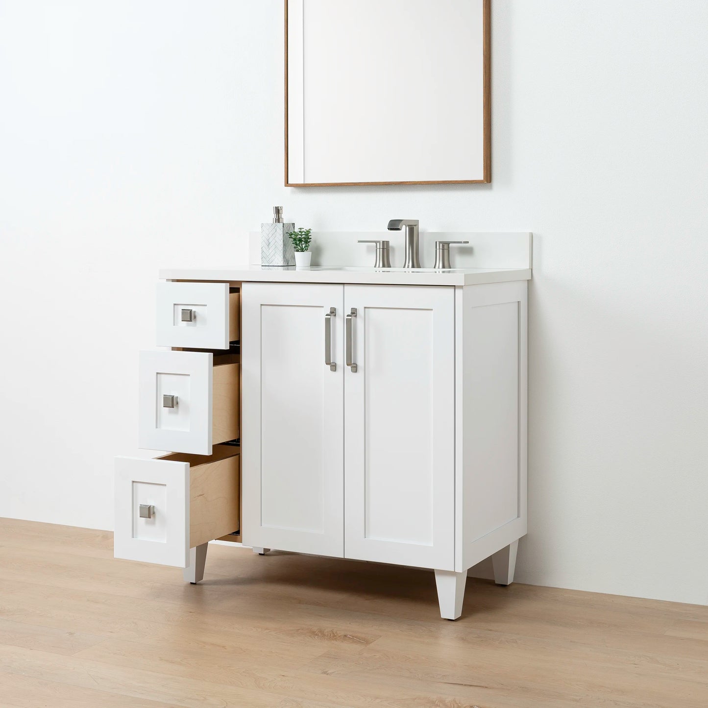 Bridgeport SLIM 36" Satin White Bathroom Vanity, Right Sink