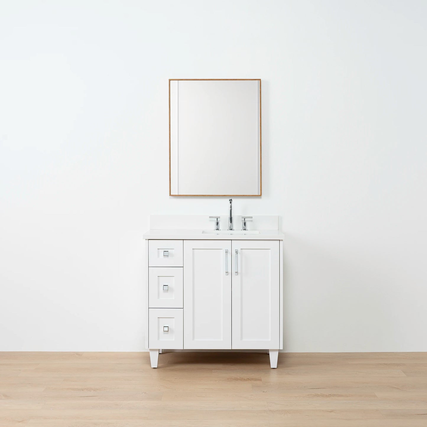 Bridgeport SLIM 36" Satin White Bathroom Vanity, Right Sink