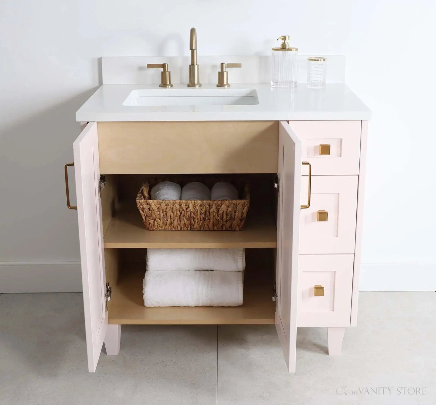Bridgeport SLIM 36" Champagne Pink Bathroom Vanity, Left Sink Teodor Bathroom Vanity Canada
