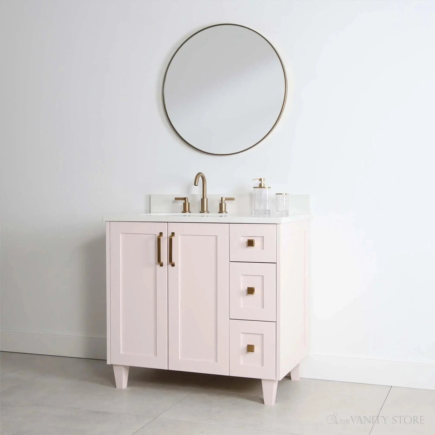 Bridgeport SLIM 36" Champagne Pink Bathroom Vanity, Left Sink Teodor Bathroom Vanity Canada