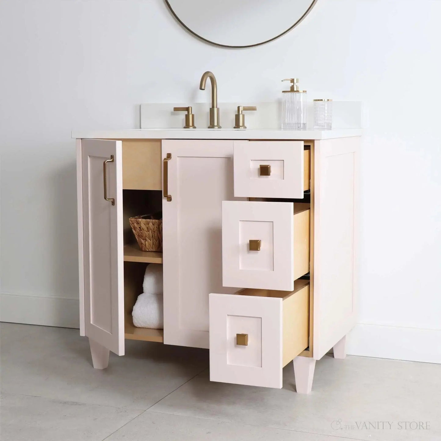 Bridgeport SLIM 36" Champagne Pink Bathroom Vanity, Left Sink Teodor Bathroom Vanity Canada