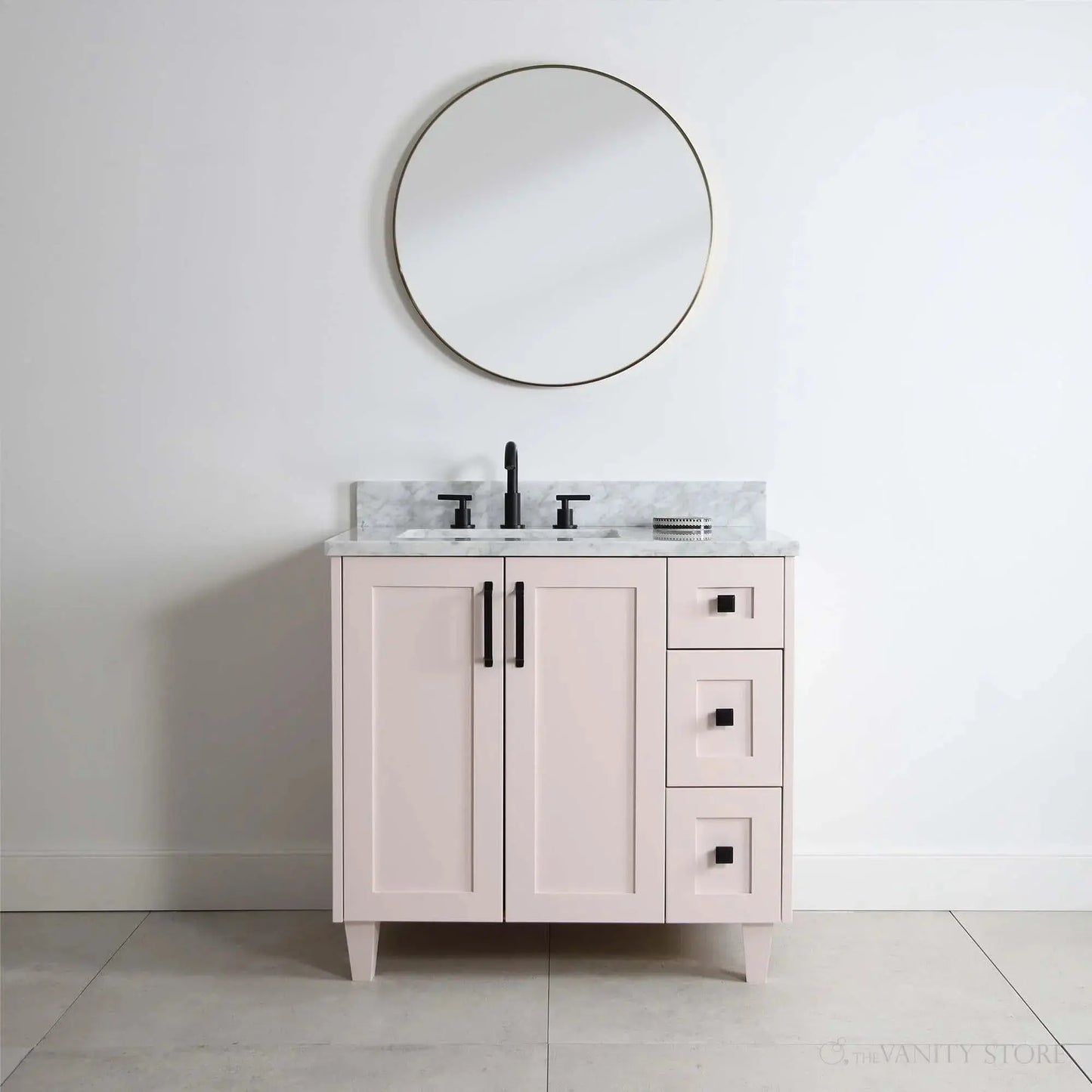 Bridgeport SLIM 36" Champagne Pink Bathroom Vanity, Left Sink Teodor Bathroom Vanity Canada