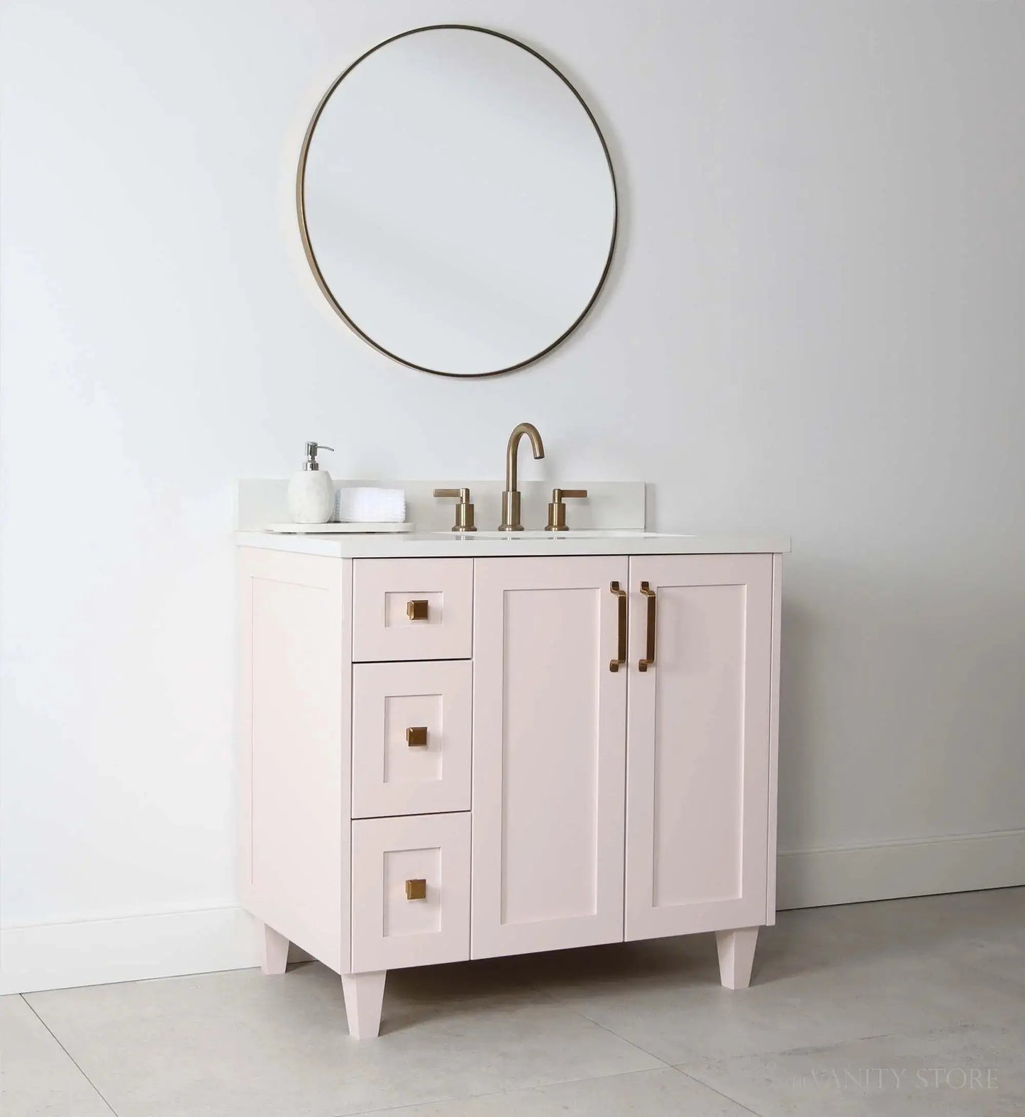 Bridgeport SLIM 36" Champagne Pink Bathroom Vanity, Right Sink Teodor Bathroom Vanity Canada