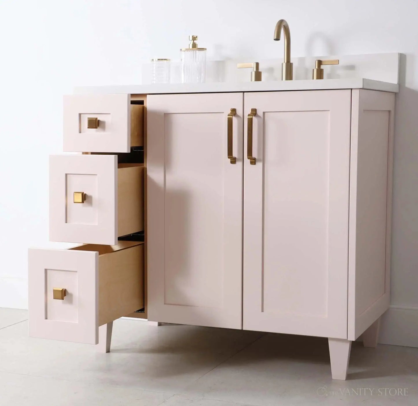 Bridgeport SLIM 36" Champagne Pink Bathroom Vanity, Right Sink Teodor Bathroom Vanity Canada