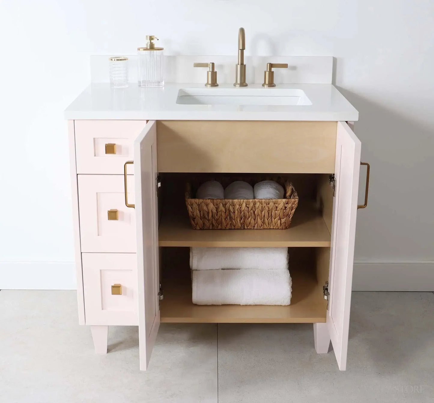 Bridgeport SLIM 36" Champagne Pink Bathroom Vanity, Right Sink Teodor Bathroom Vanity Canada