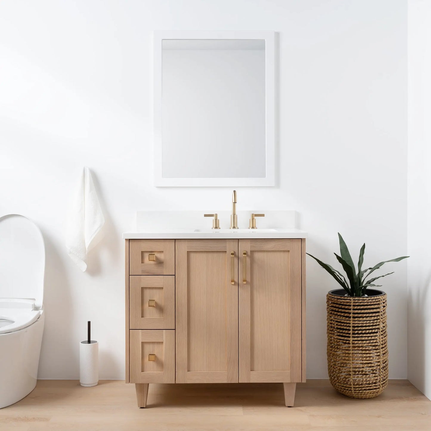 Bridgeport 36", Teodor® White Oak Vanity, Right Sink Teodor Bathroom VanityCanada