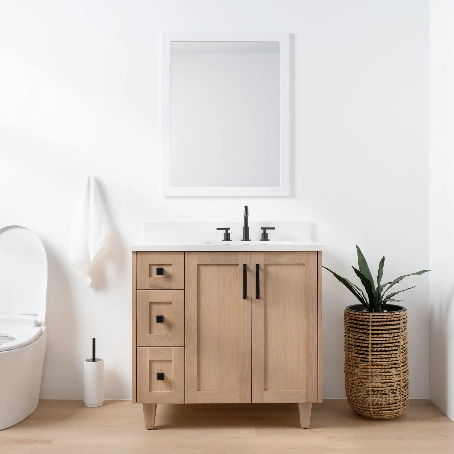 Bridgeport 36", Teodor® White Oak Vanity, Right Sink Teodor Bathroom VanityCanada