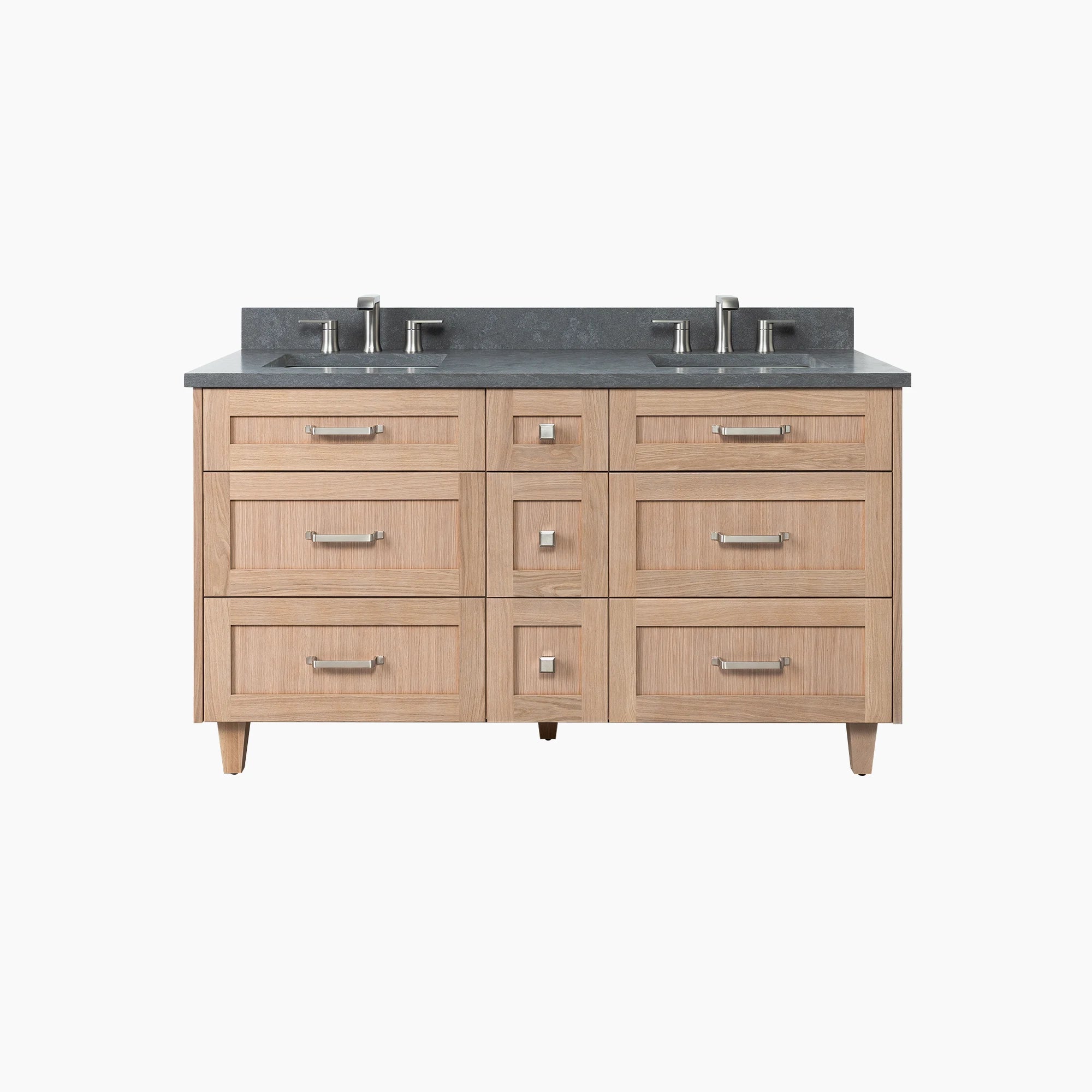 Bridgeport 60 White Oak Bathroom Vanity, Double Sink w/ Drawers