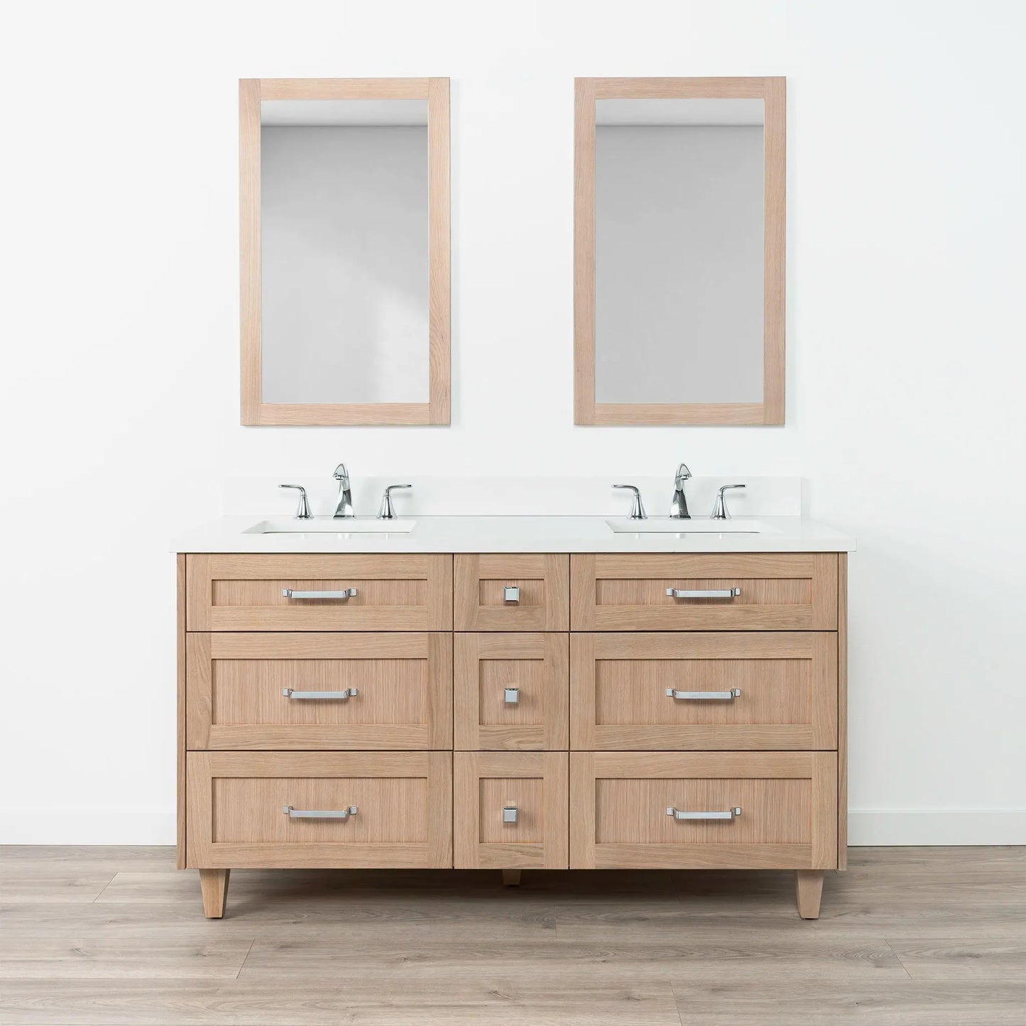 Bridgeport SLIM 60" White Oak Bathroom Vanity, Double Sink - All Drawers Teodor Bathroom Vanity Canada