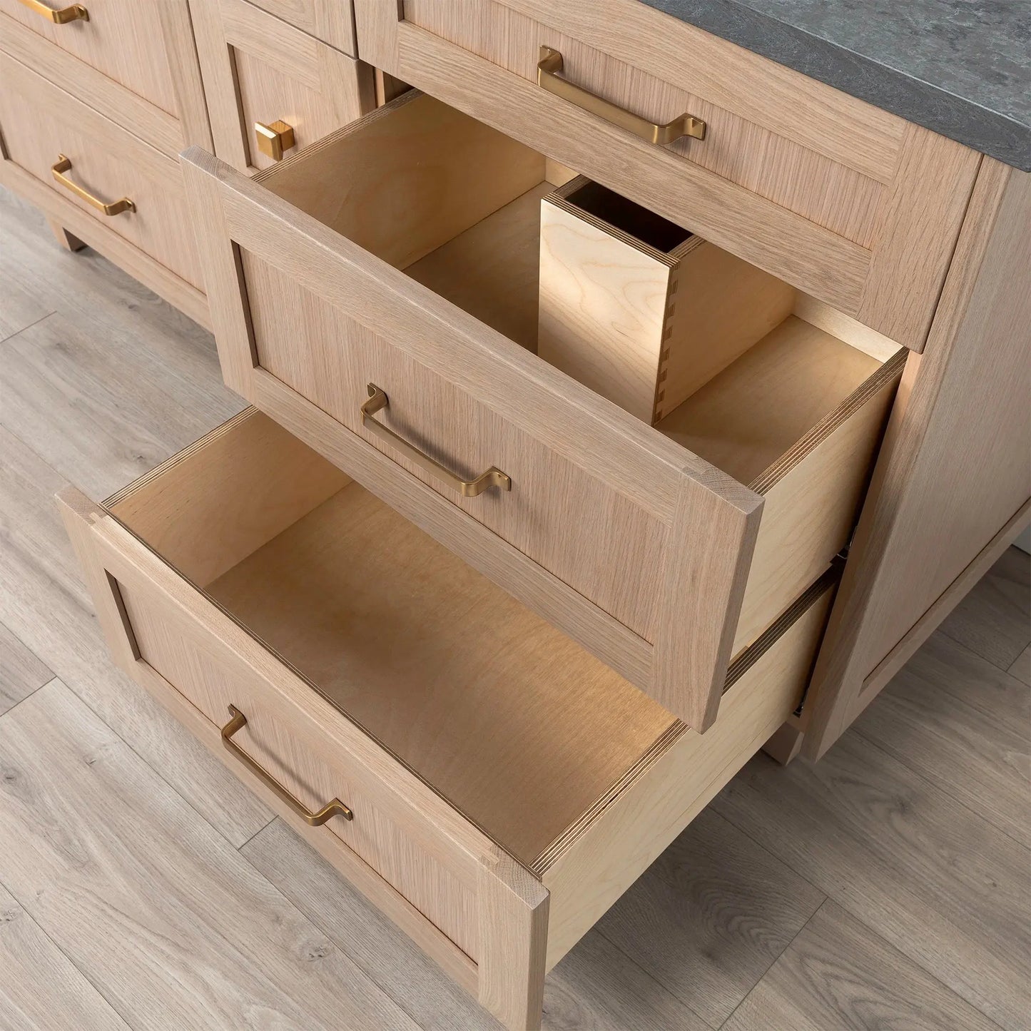 Bridgeport SLIM 60" White Oak Bathroom Vanity, Double Sink - All Drawers Teodor Bathroom Vanity Canada