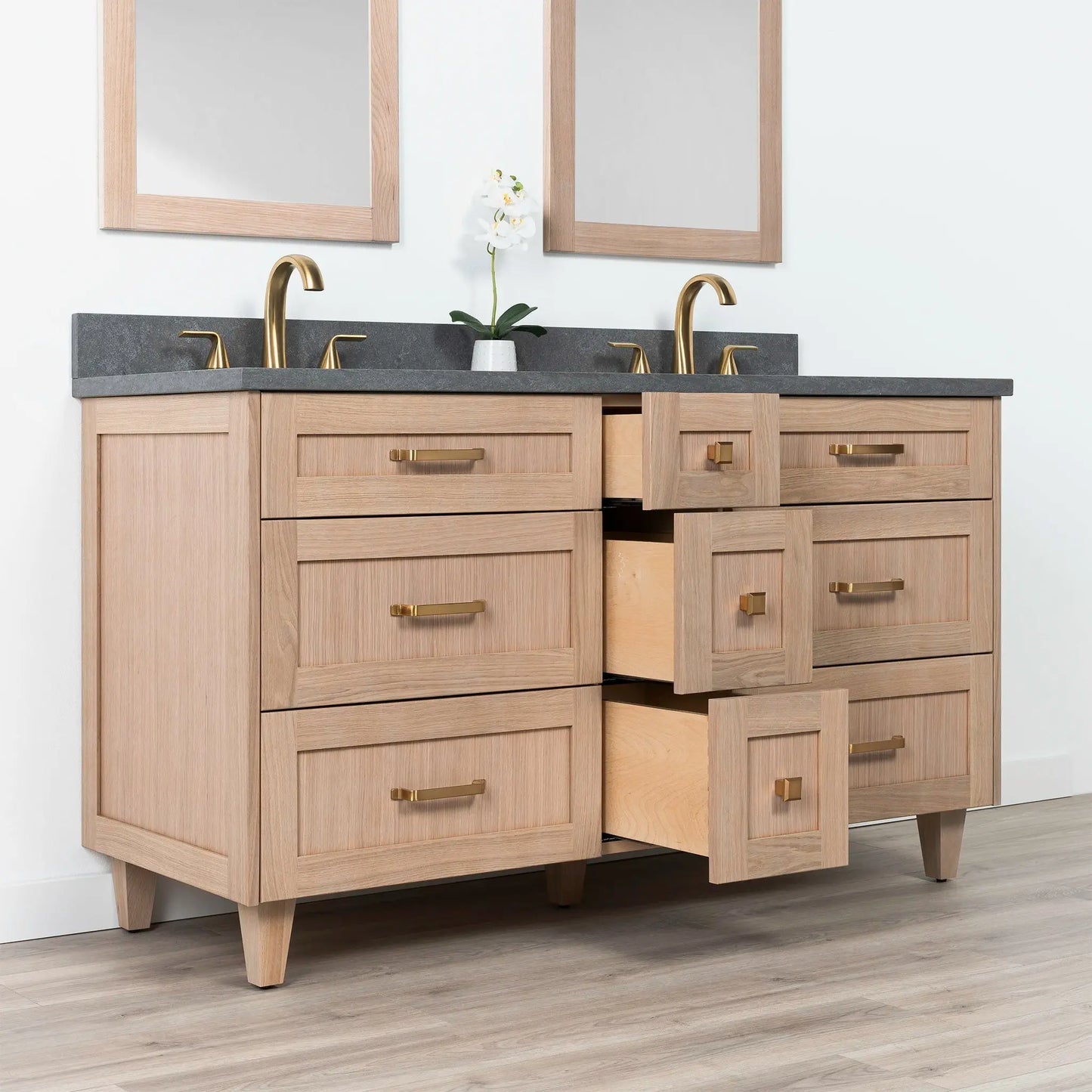 Bridgeport SLIM 60" White Oak Bathroom Vanity, Double Sink - All Drawers Teodor Bathroom Vanity Canada