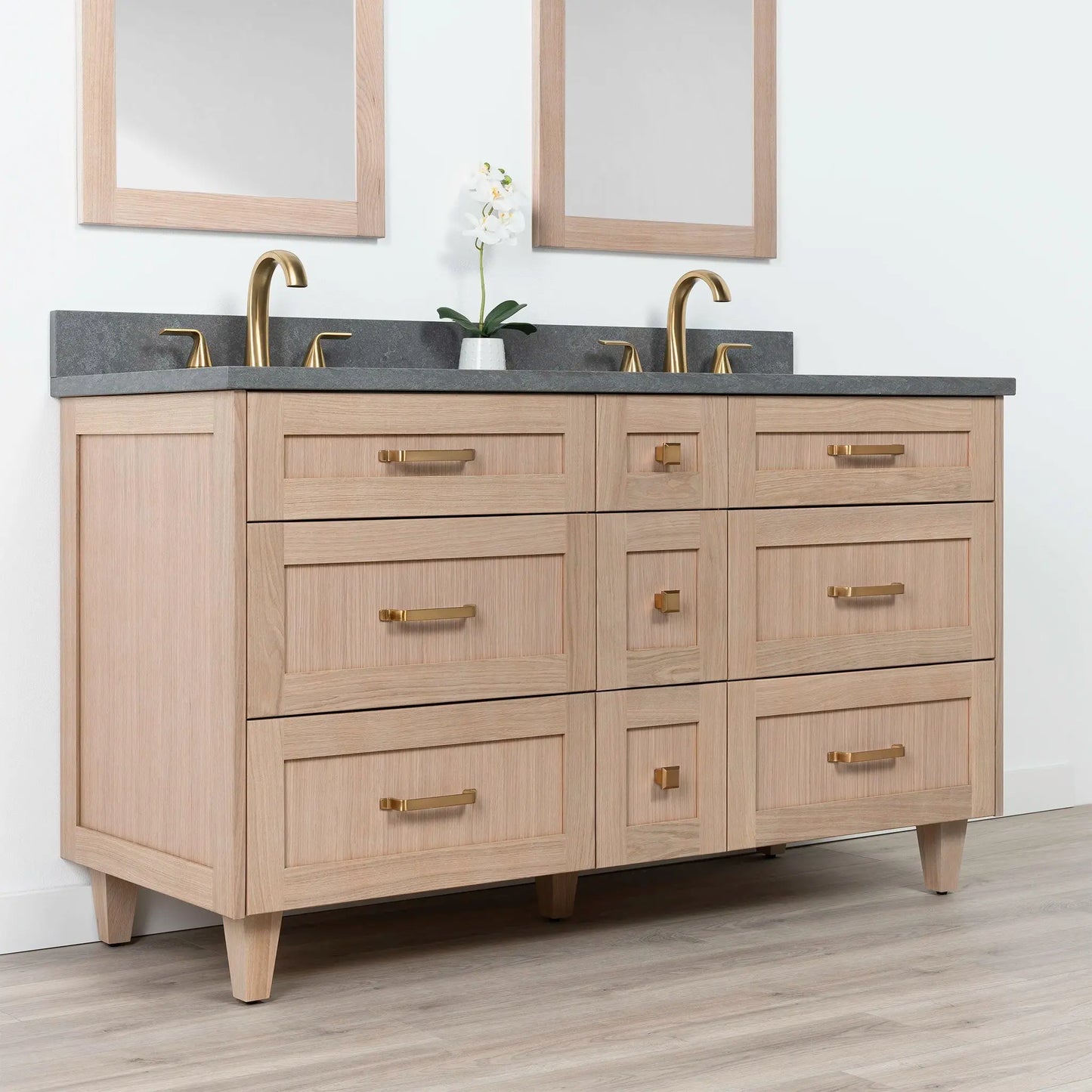 Bridgeport SLIM 60" White Oak Bathroom Vanity, Double Sink - All Drawers Teodor Bathroom Vanity Canada