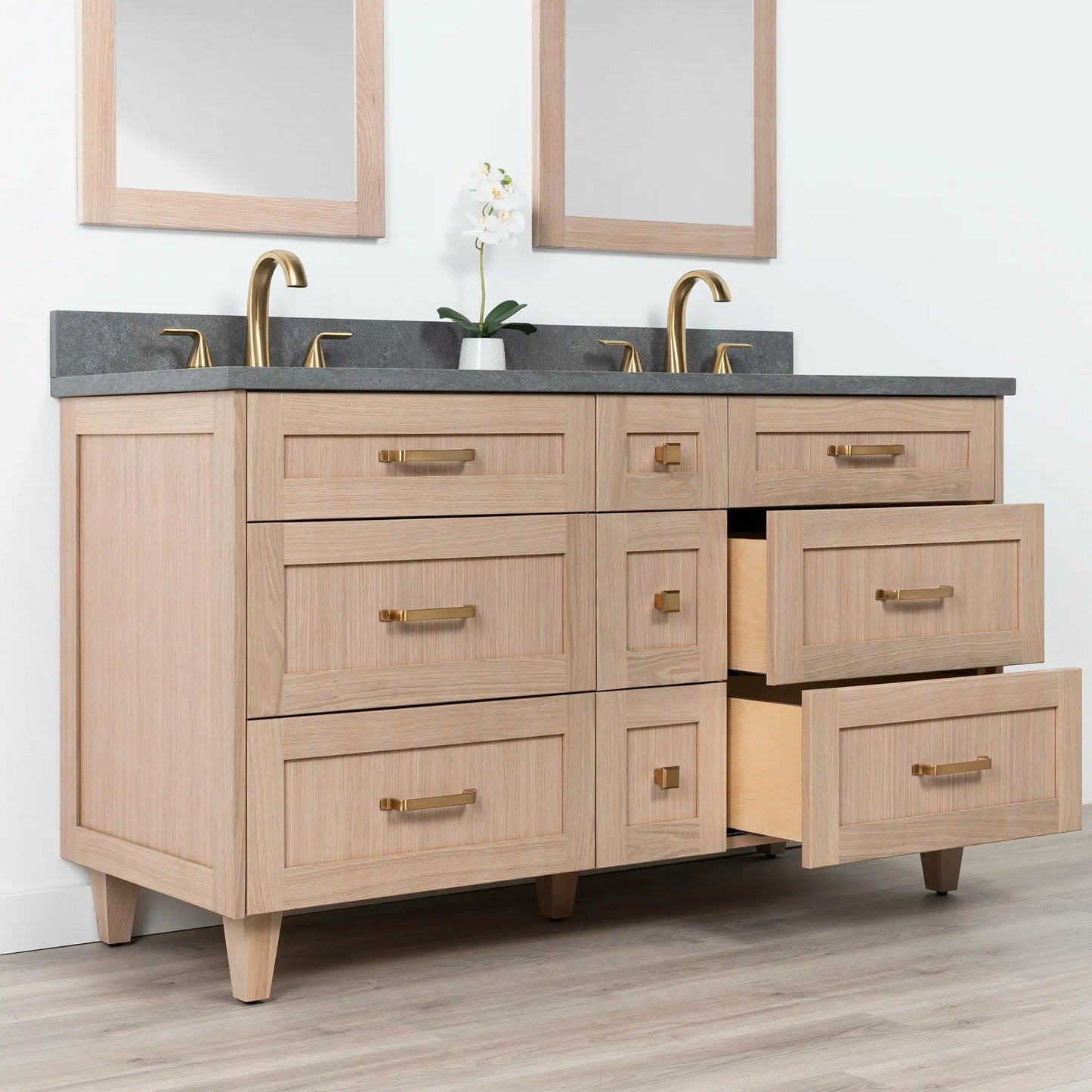 Bridgeport SLIM 60" White Oak Bathroom Vanity, Double Sink - All Drawers Teodor Bathroom Vanity Canada