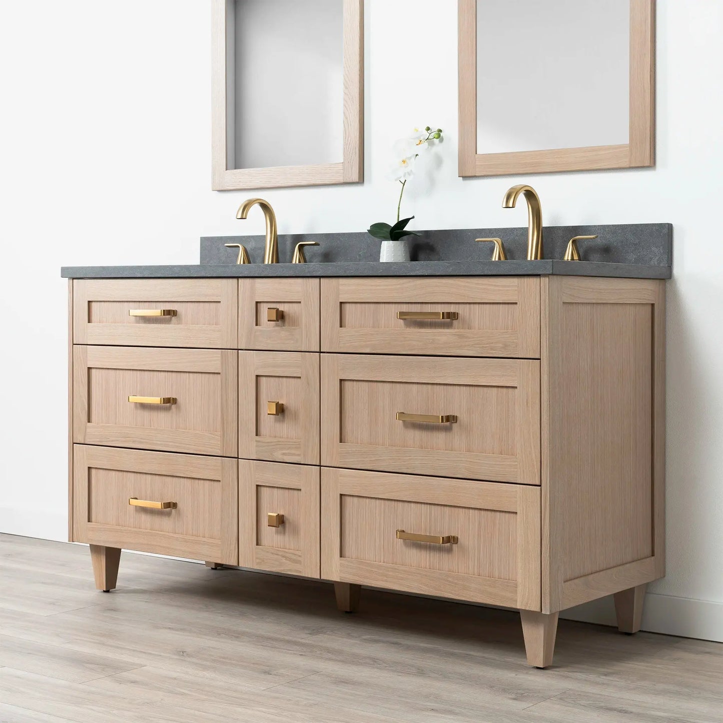 Bridgeport SLIM 60" White Oak Bathroom Vanity, Double Sink - All Drawers Teodor Bathroom Vanity Canada