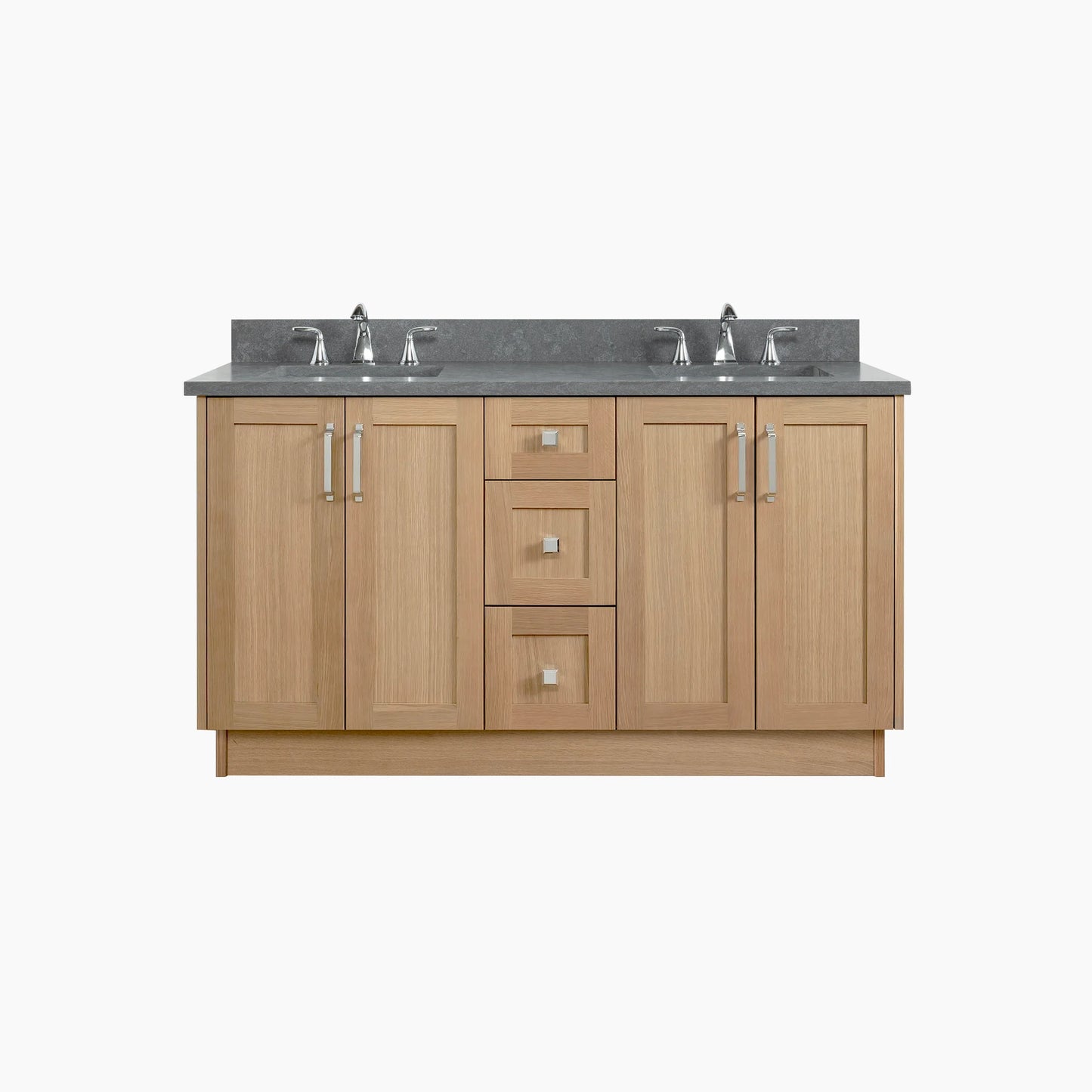 Bridgeport SLIM 60" White Oak Bathroom Vanity, Double Sink