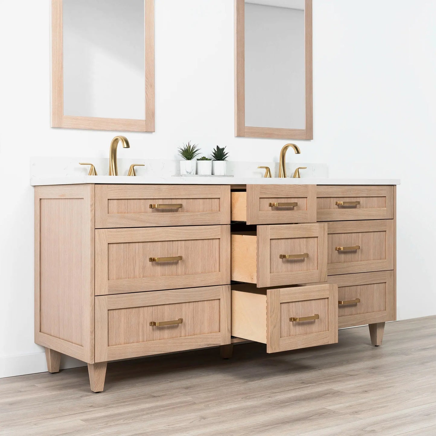Bridgeport SLIM 72" White Oak Bathroom Vanity, Double Sink - All Drawers Teodor Bathroom Vanity Canada