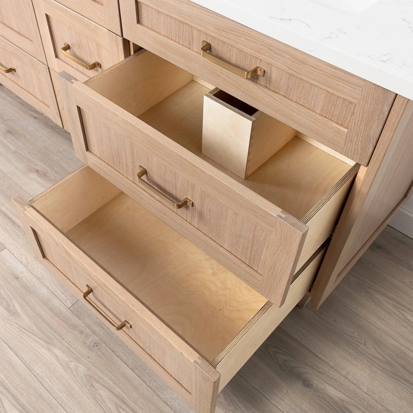 Bridgeport SLIM 72" White Oak Bathroom Vanity, Double Sink - All Drawers Teodor Bathroom Vanity Canada