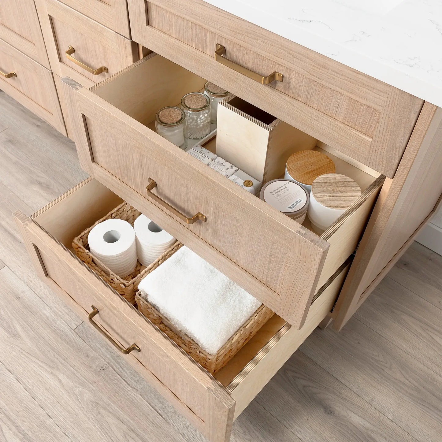 Bridgeport SLIM 72" White Oak Bathroom Vanity, Double Sink - All Drawers Teodor Bathroom Vanity Canada