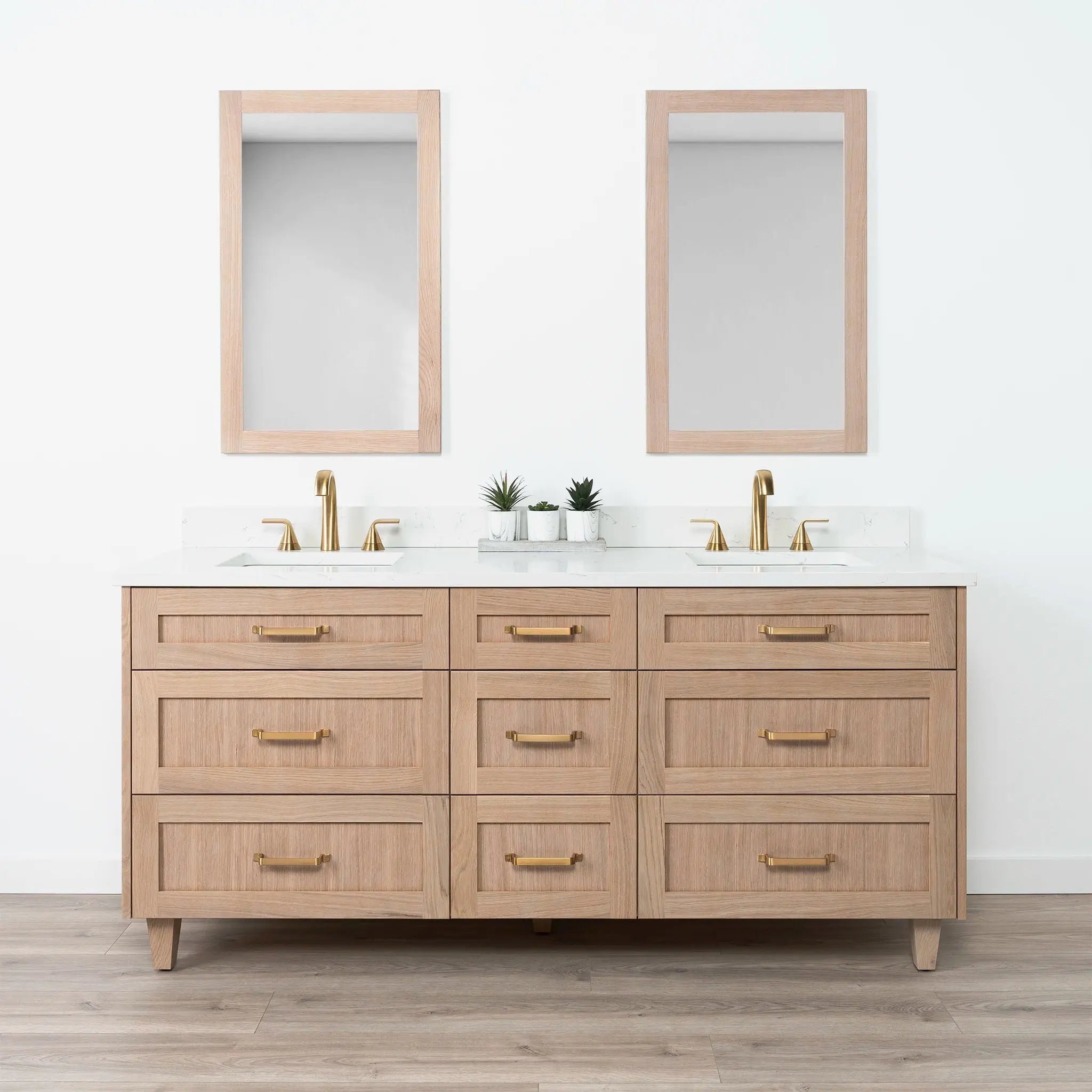 Bridgeport 72" White Oak Bathroom Vanity, Double Sink w/ Drawers