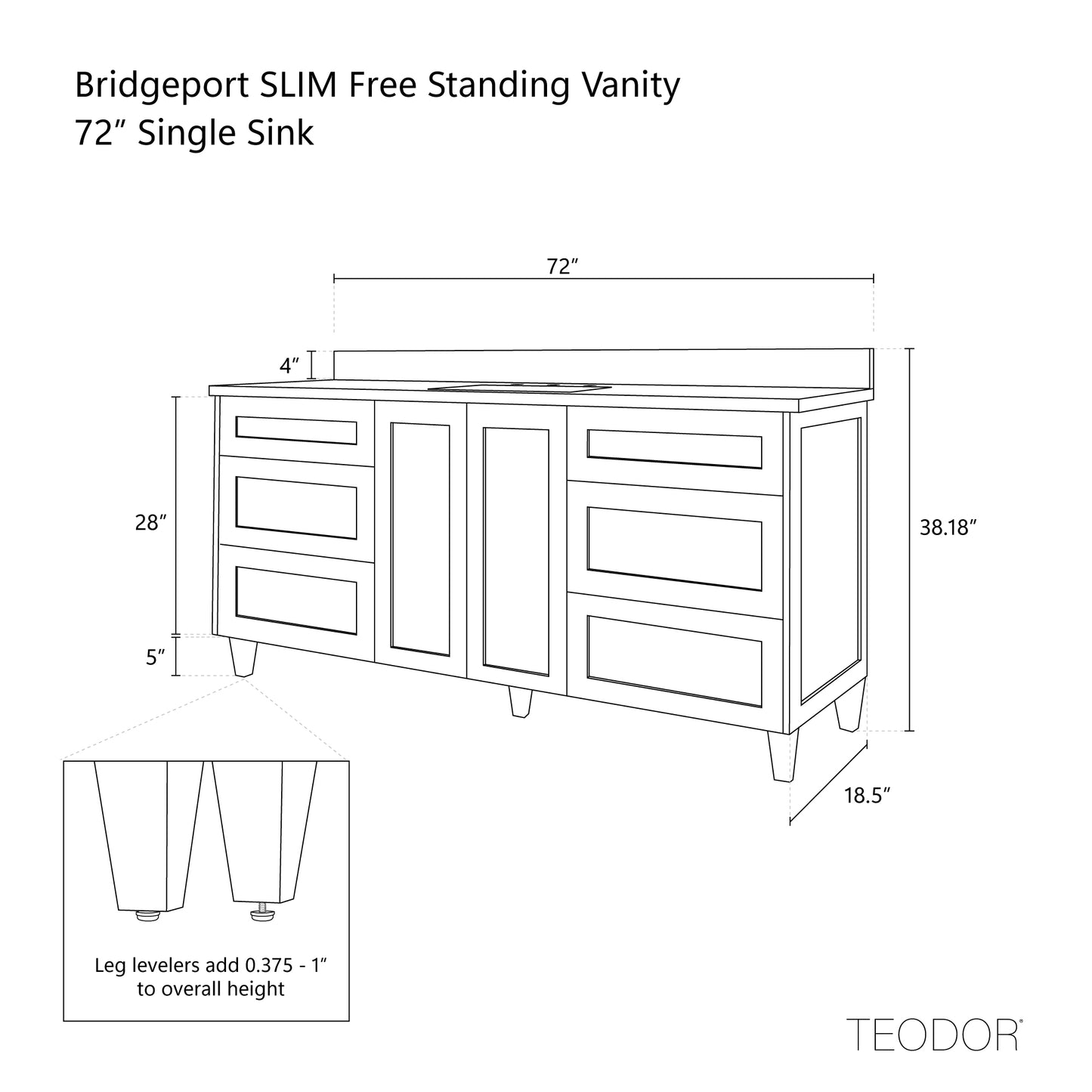 Bridgeport SLIM 72" White Oak Bathroom Vanity