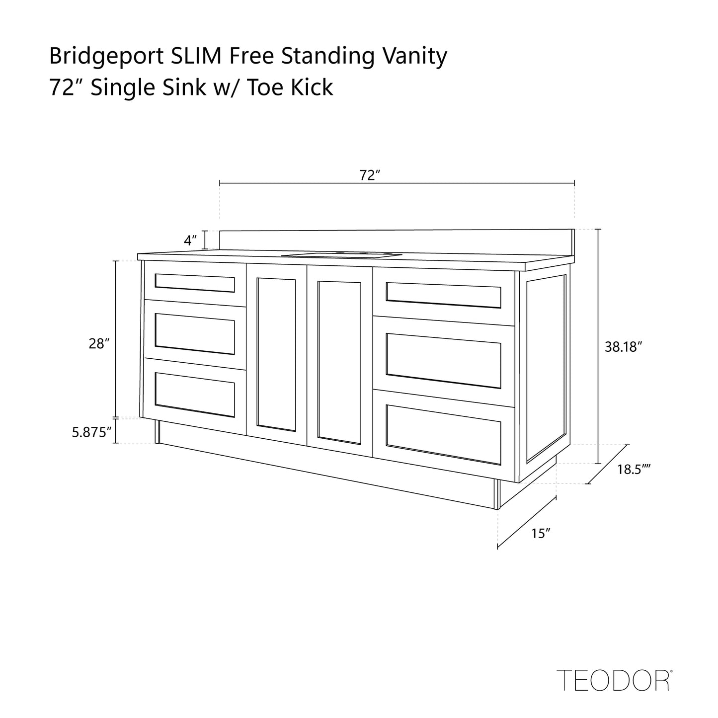 Bridgeport SLIM 72" White Oak Bathroom Vanity