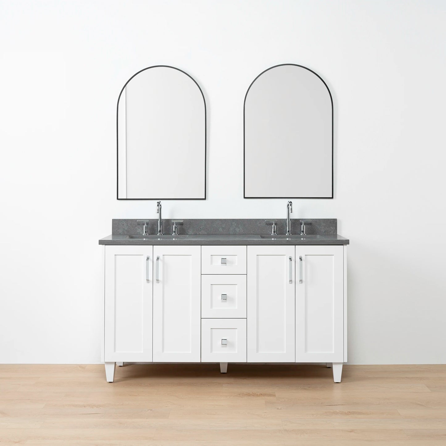 Bridgeport SLIM 60" Satin White Bathroom Vanity, Double Sink