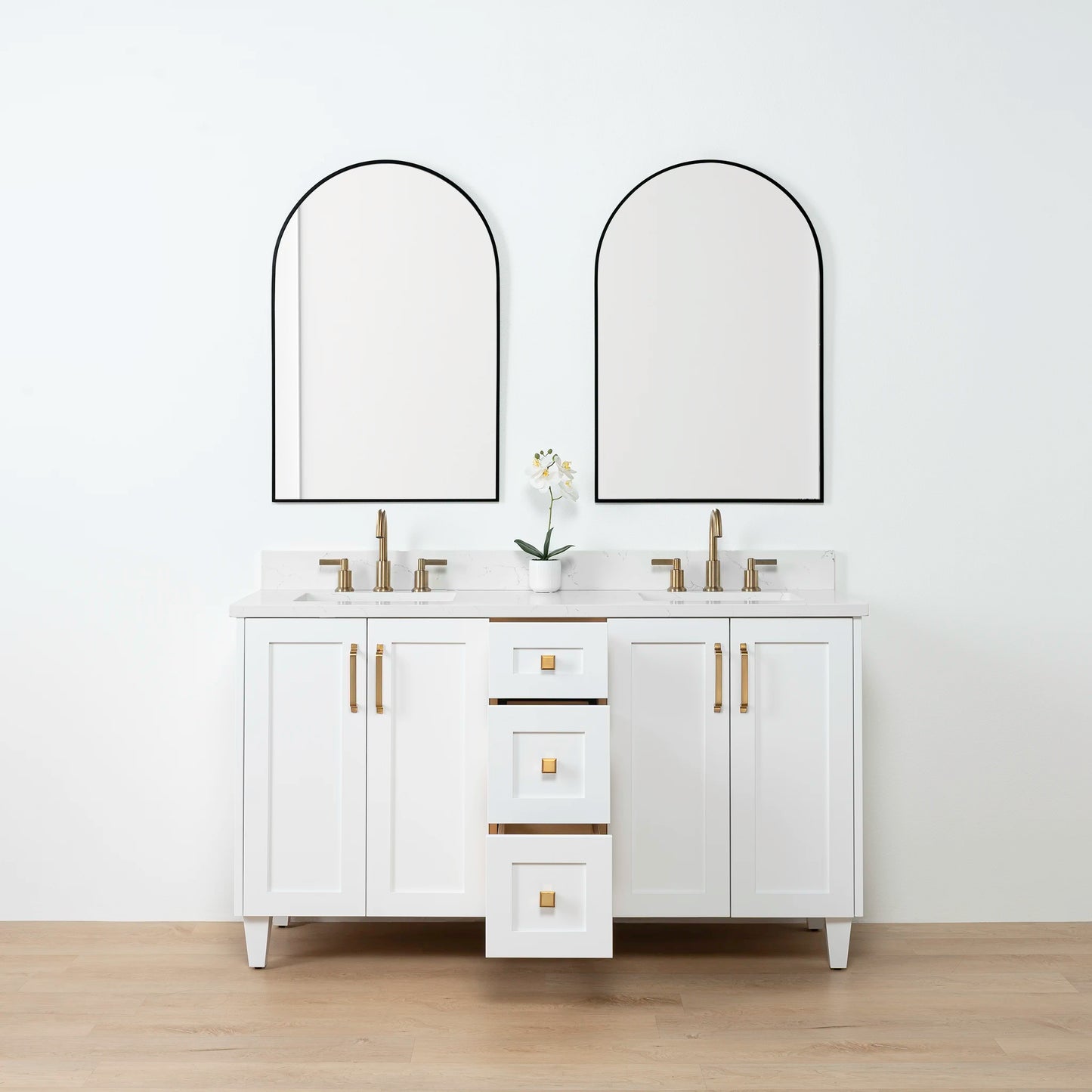 Bridgeport SLIM 60" Satin White Bathroom Vanity, Double Sink