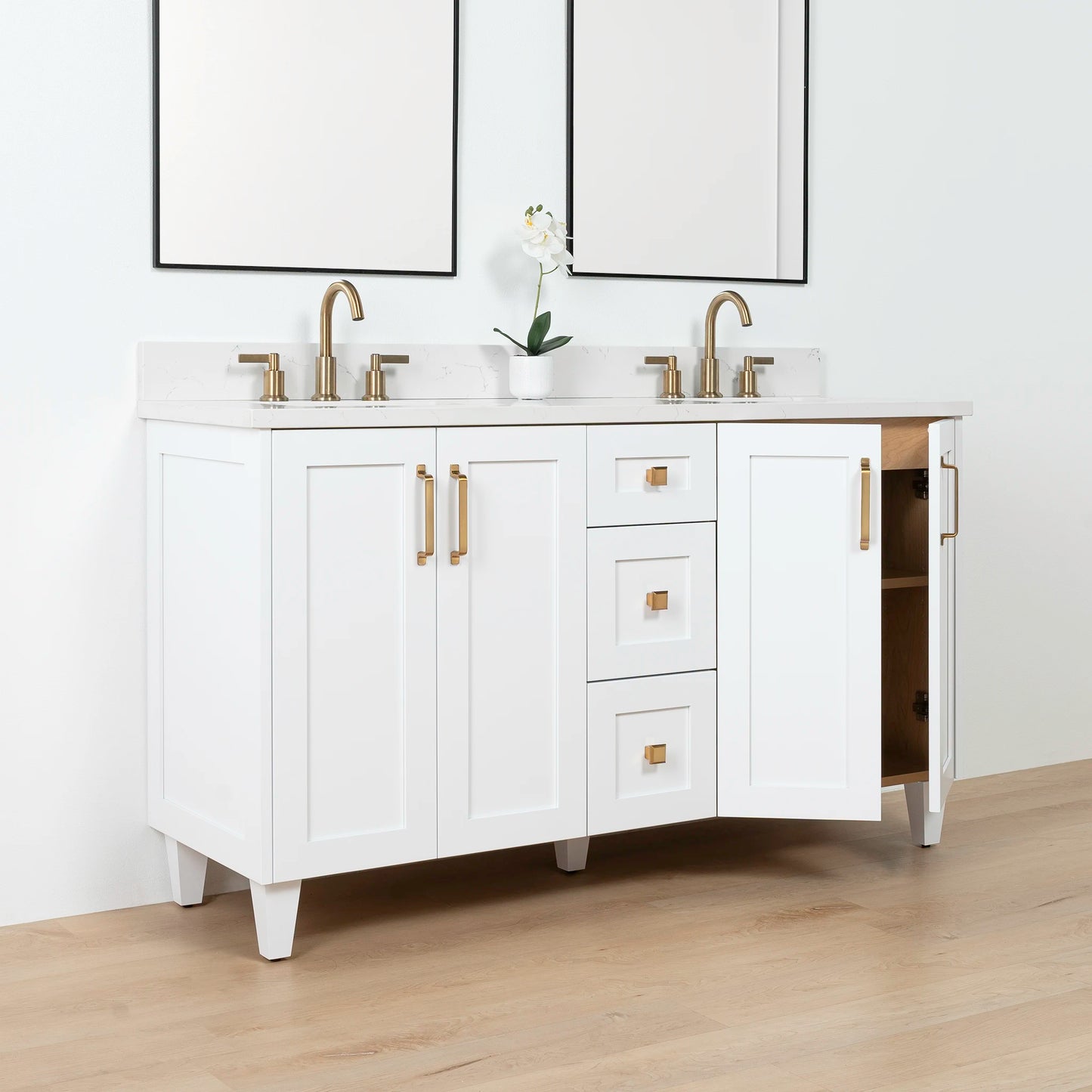 Bridgeport SLIM 60" Satin White Bathroom Vanity, Double Sink