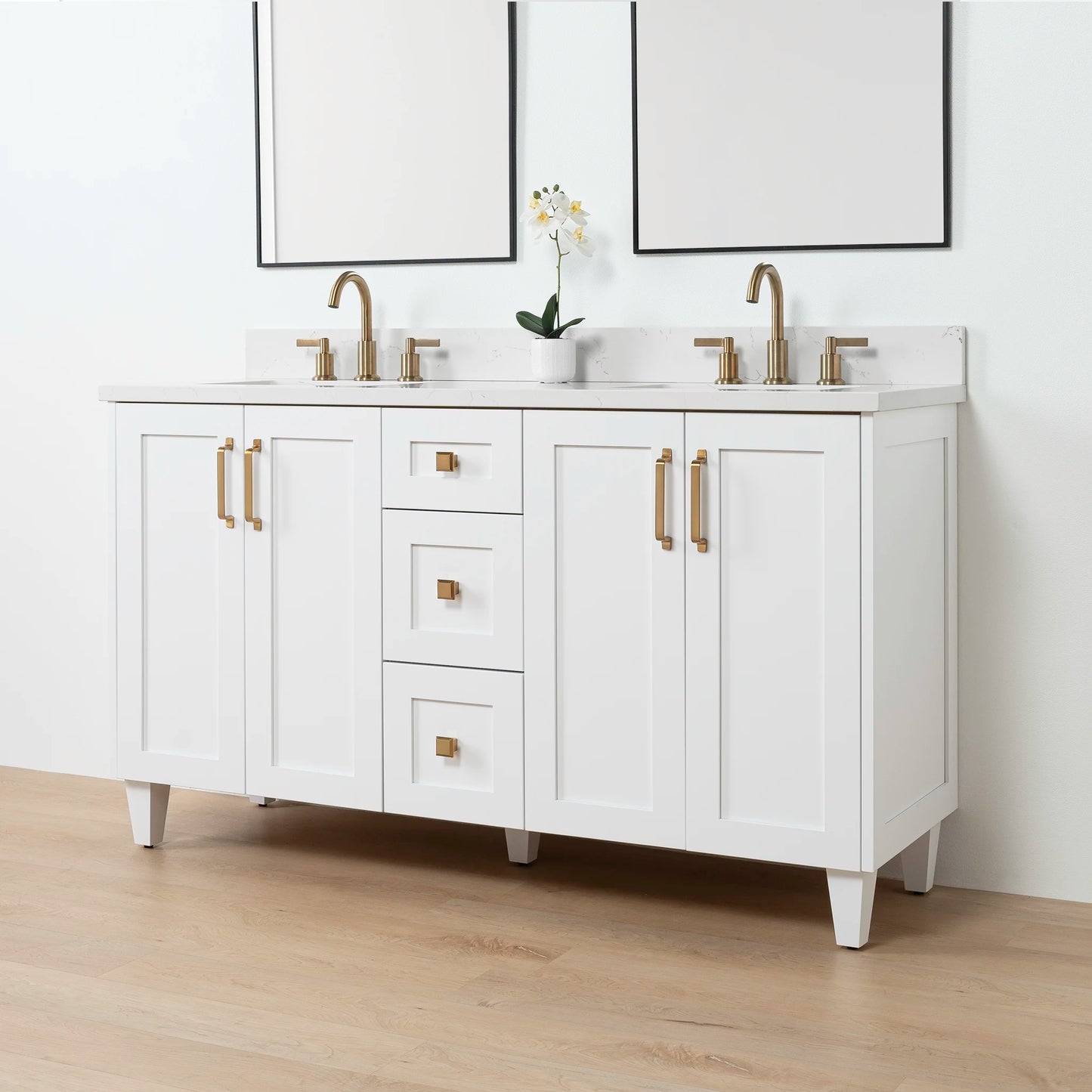 Bridgeport SLIM 60" Satin White Bathroom Vanity, Double Sink