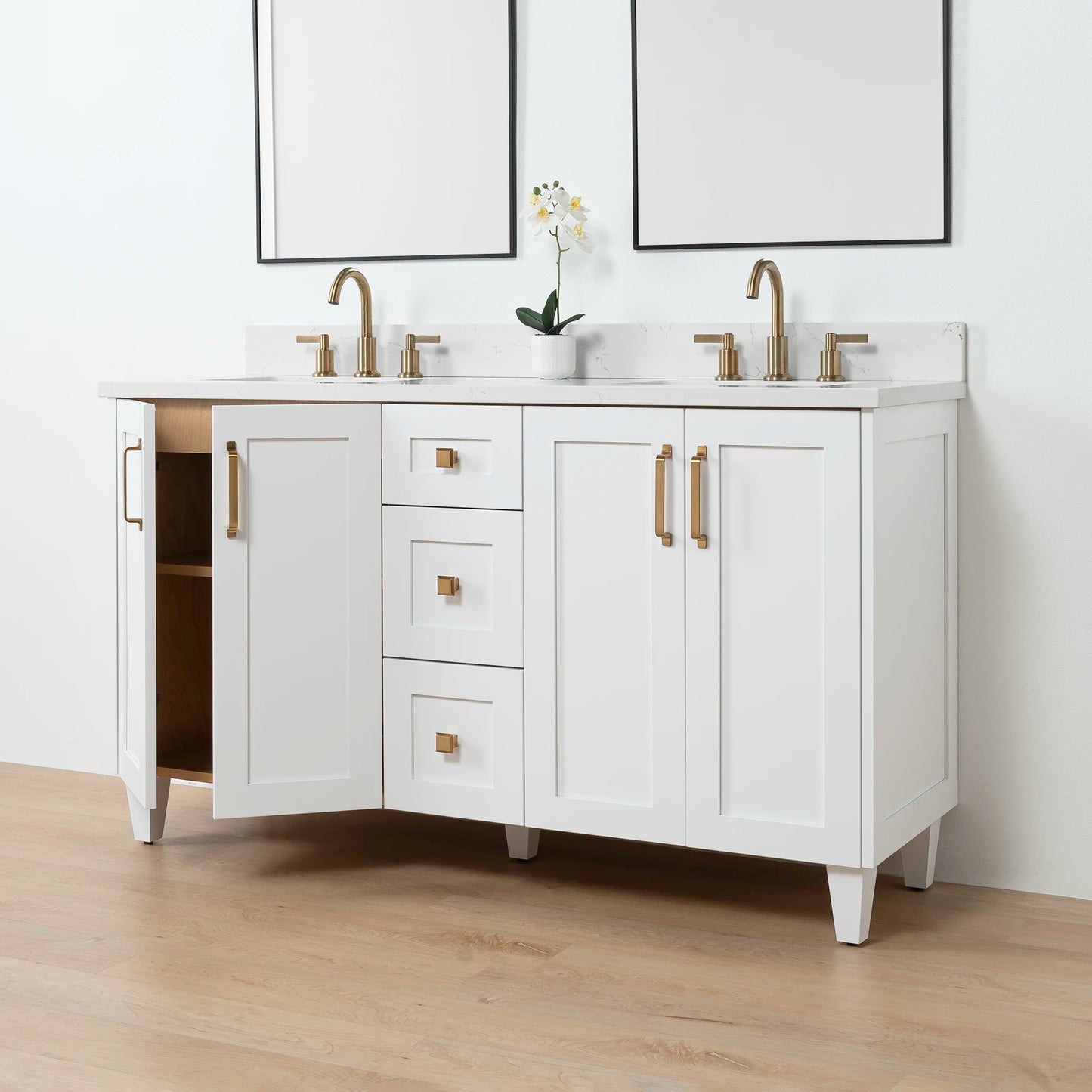 Bridgeport SLIM 60" Satin White Bathroom Vanity, Double Sink
