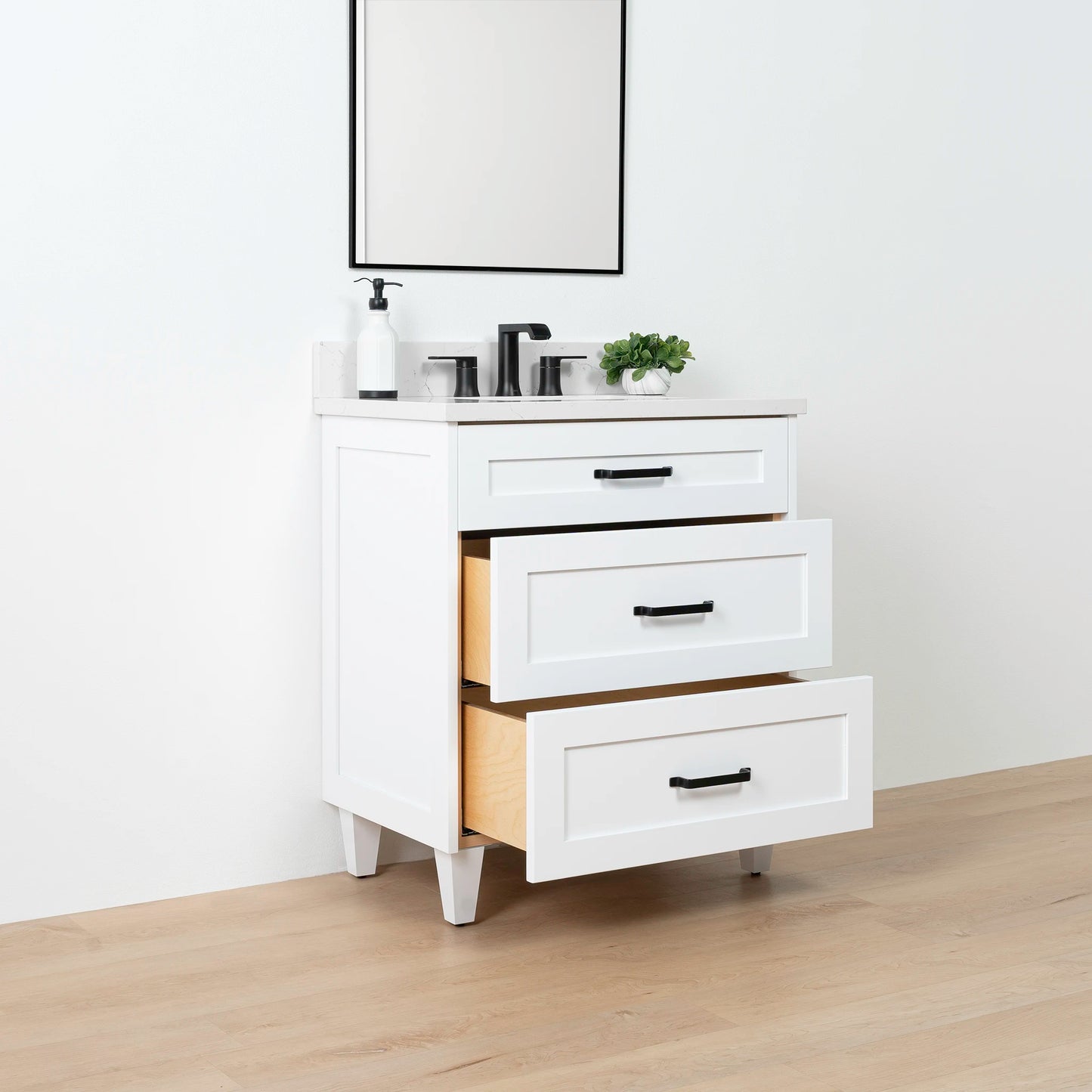 Bridgeport SLIM 30" Satin White Bathroom Vanity - All Drawers