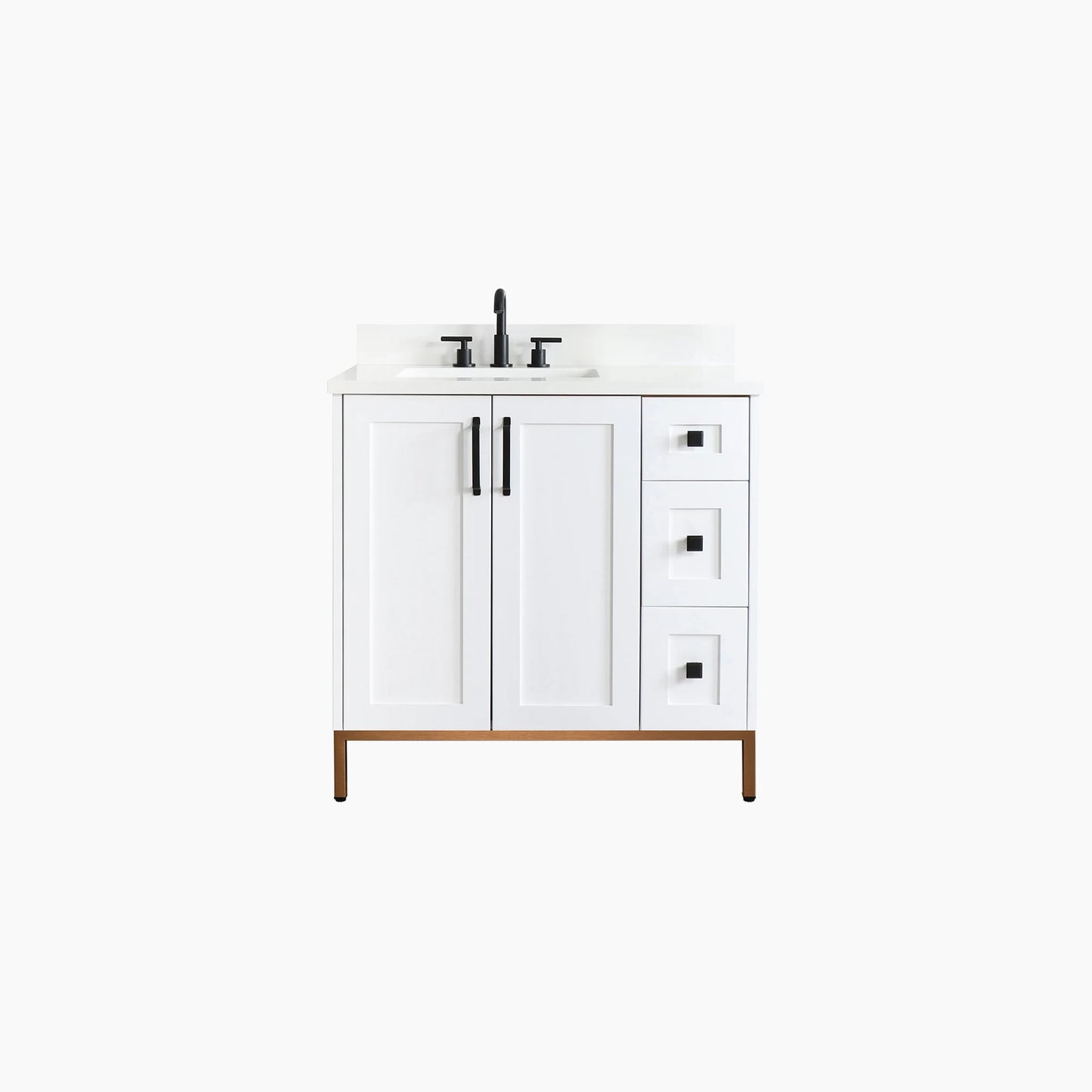 Bridgeport 36" Satin White Bathroom Vanity, Left Sink