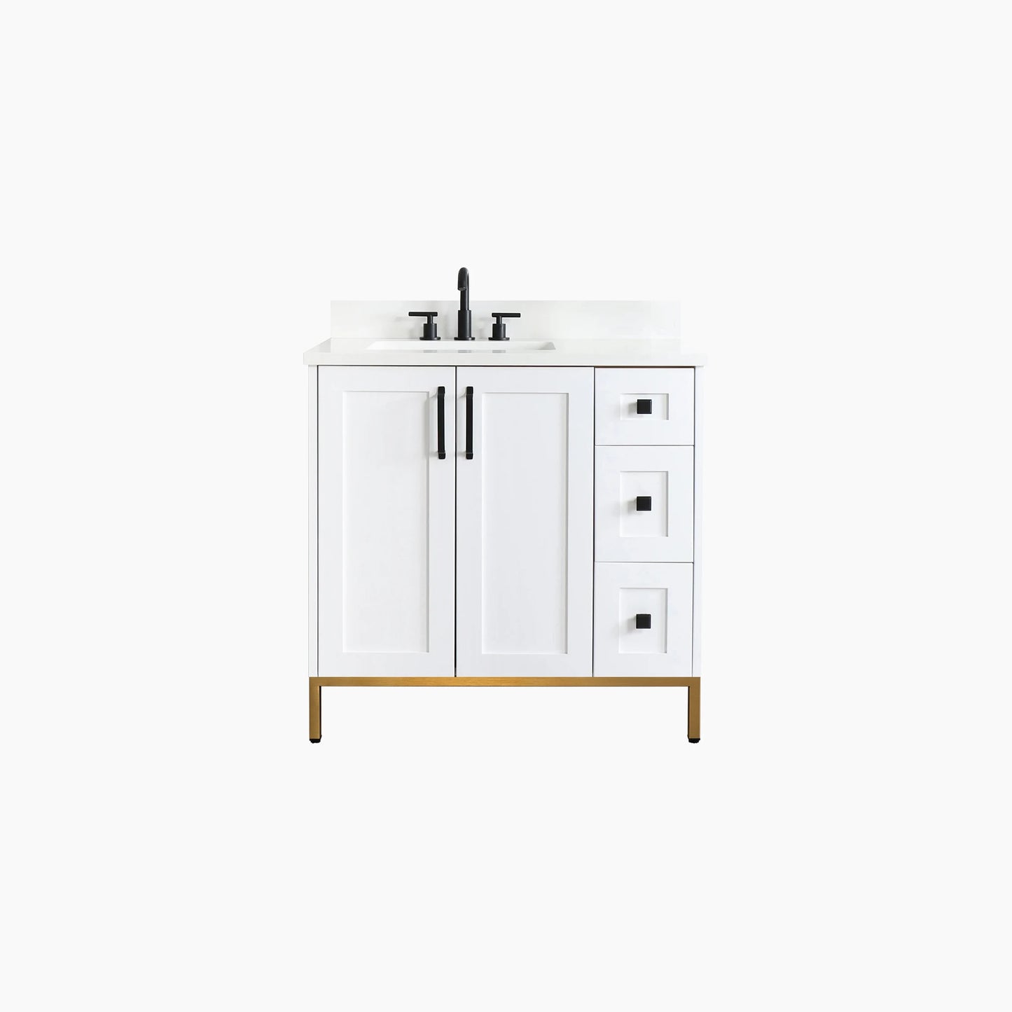 Bridgeport 36" Satin White Bathroom Vanity, Left Sink
