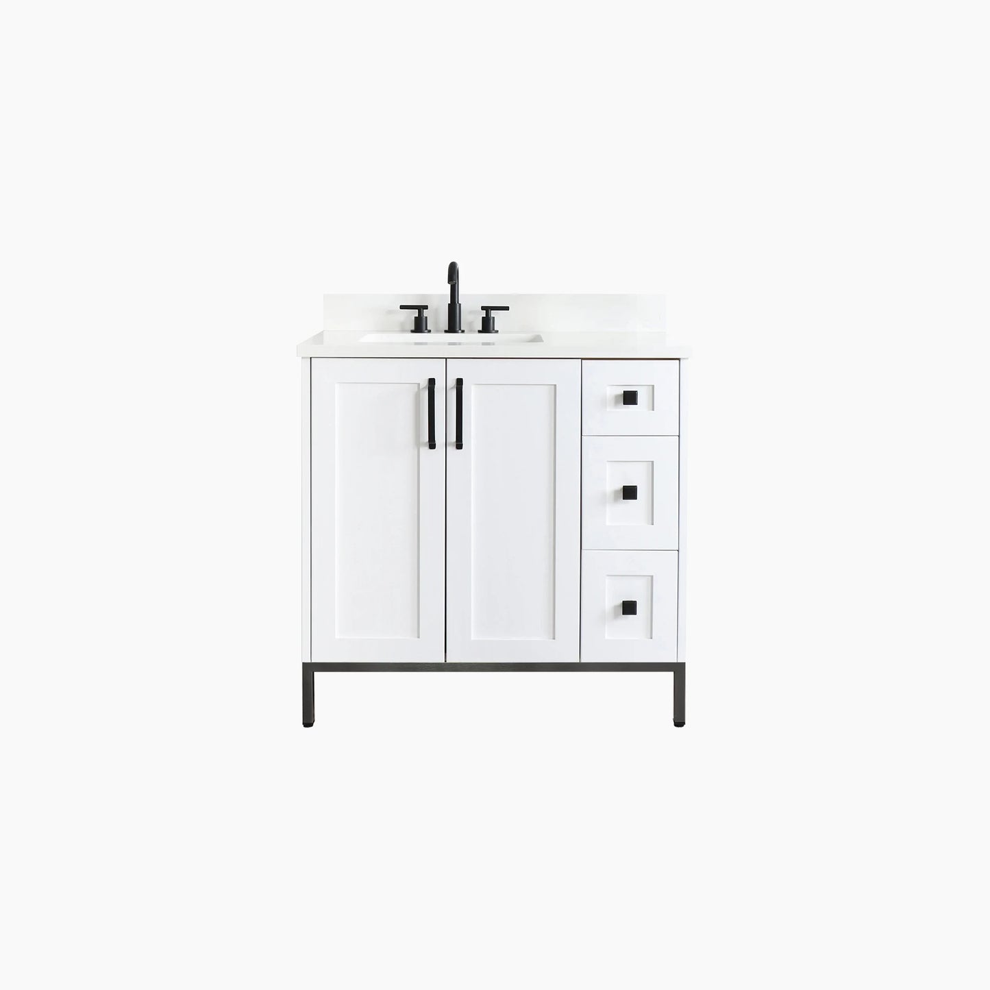 Bridgeport 36" Satin White Bathroom Vanity, Left Sink